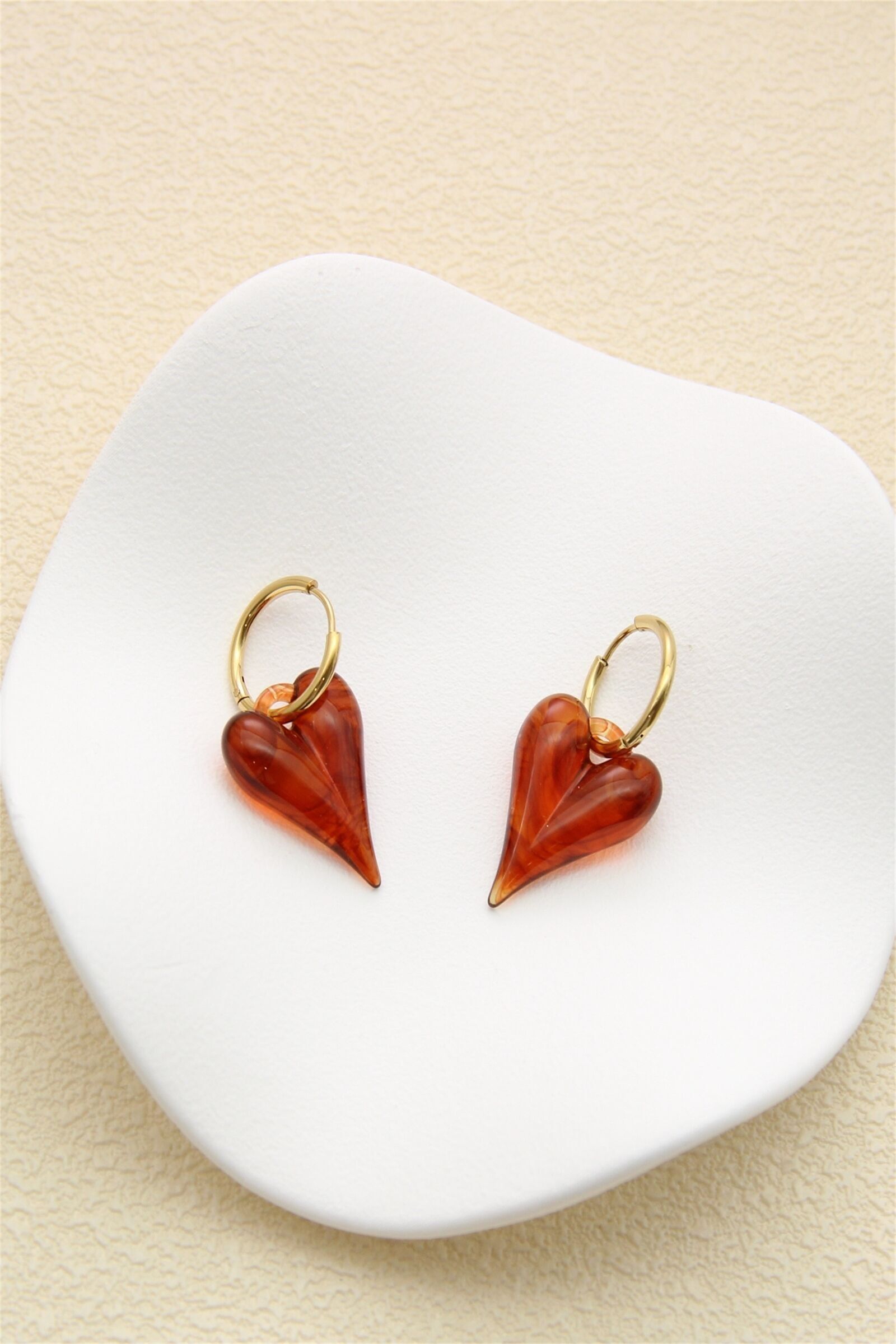 Resin Heart Earrings – Gold Hoop Earrings