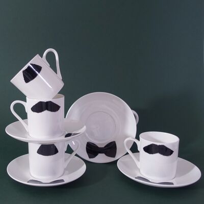 Charlie chaplin & mustafa moustache mug moustache espresso cup & saucer - set of 4