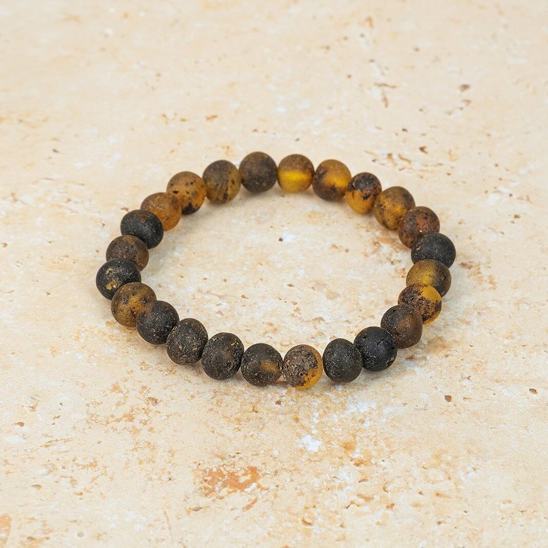 Amber bracelet baroque raw green