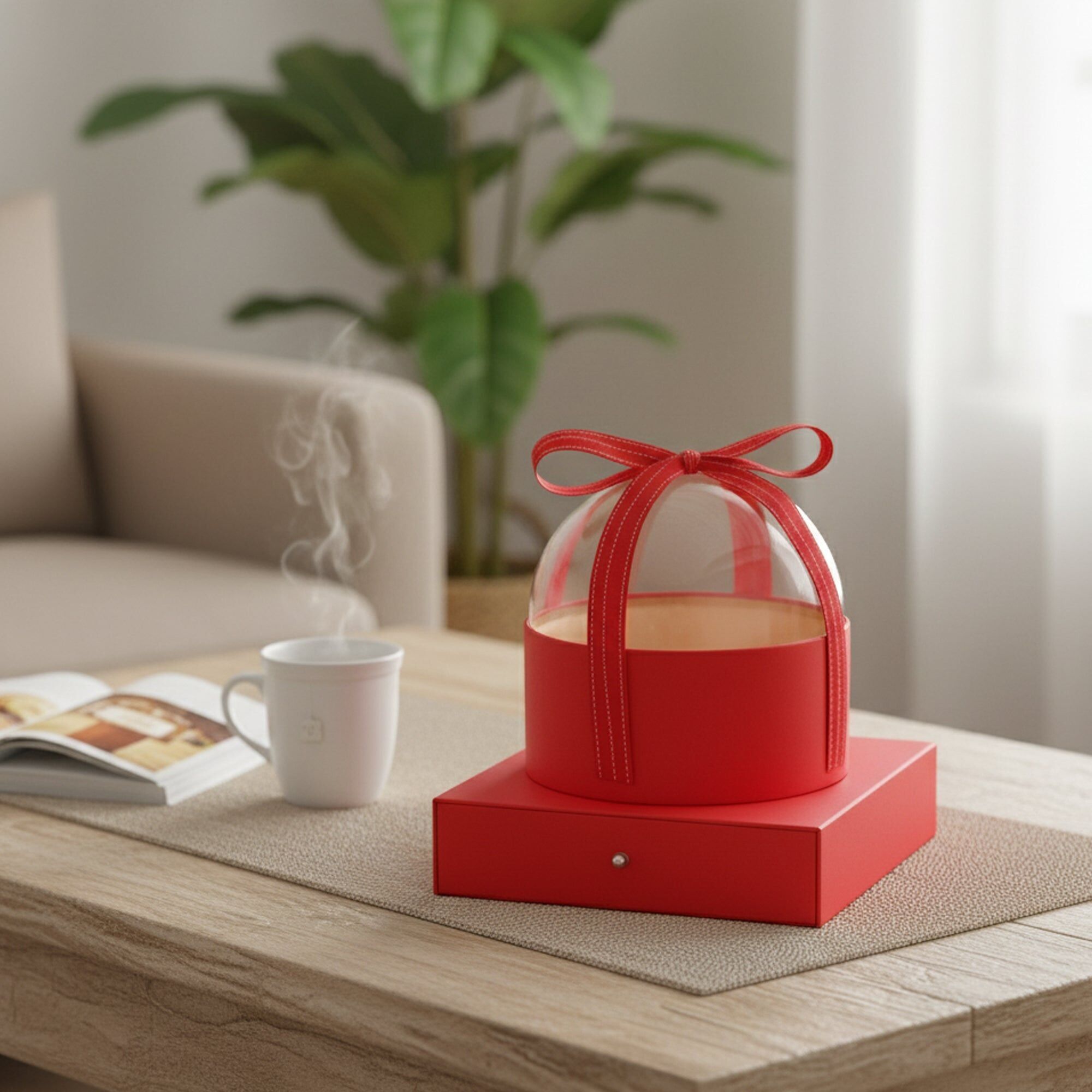 Caja de regalo redonda con forma de cúpula y cinta - Individual