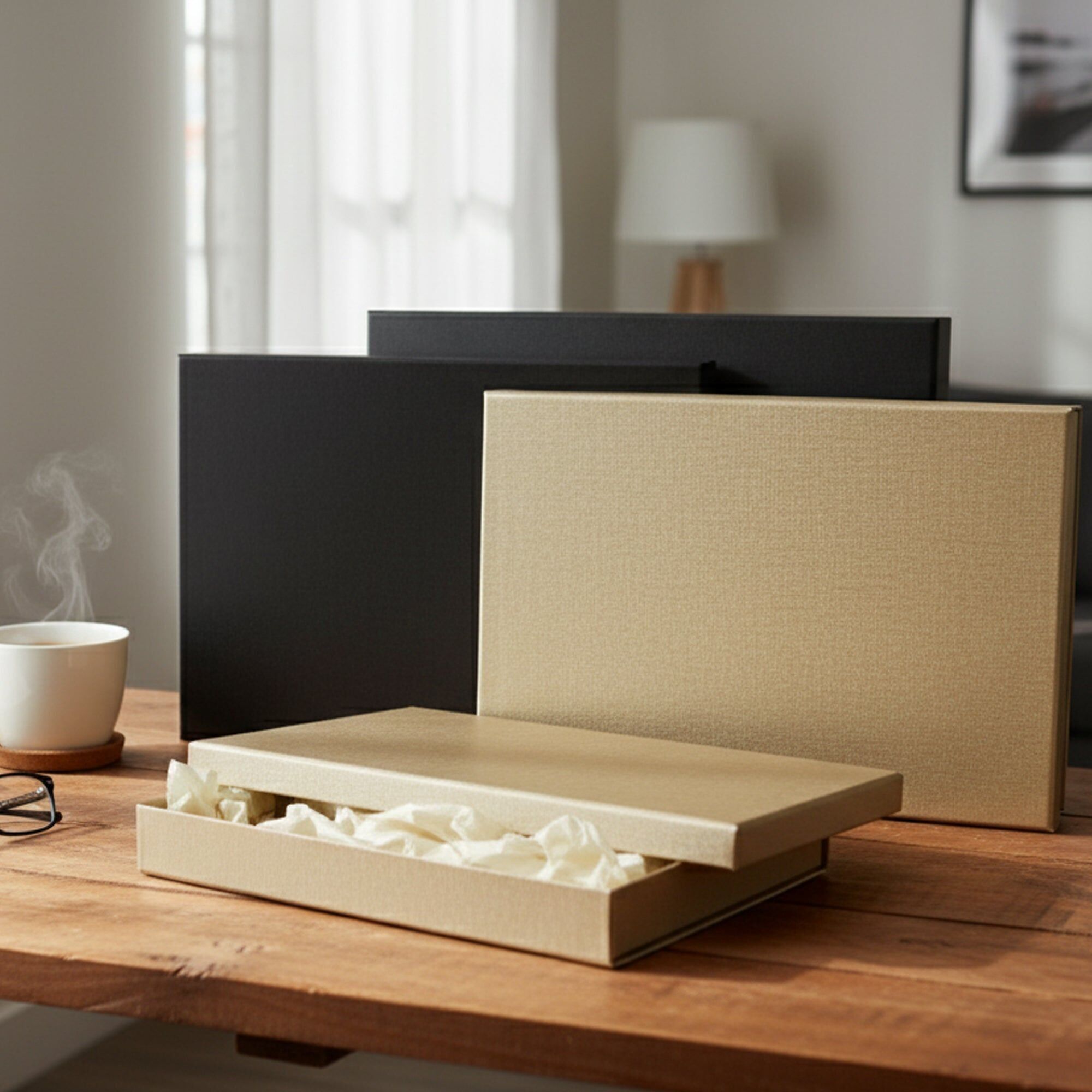 Boîtes cadeaux texturées unies - Lot de 4 (Couleurs disponibles)