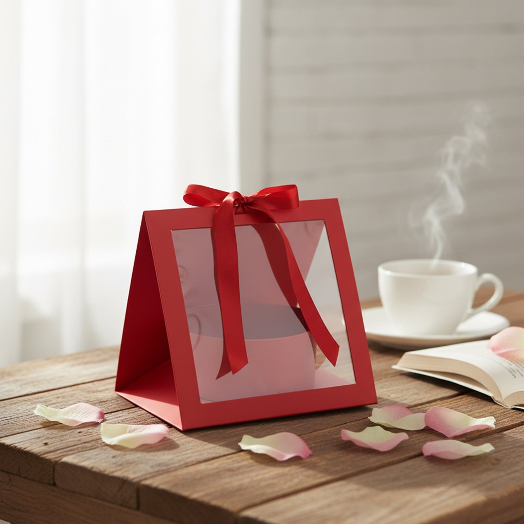 Boîtes cadeaux carrées à fleurs avec fenêtre transparente