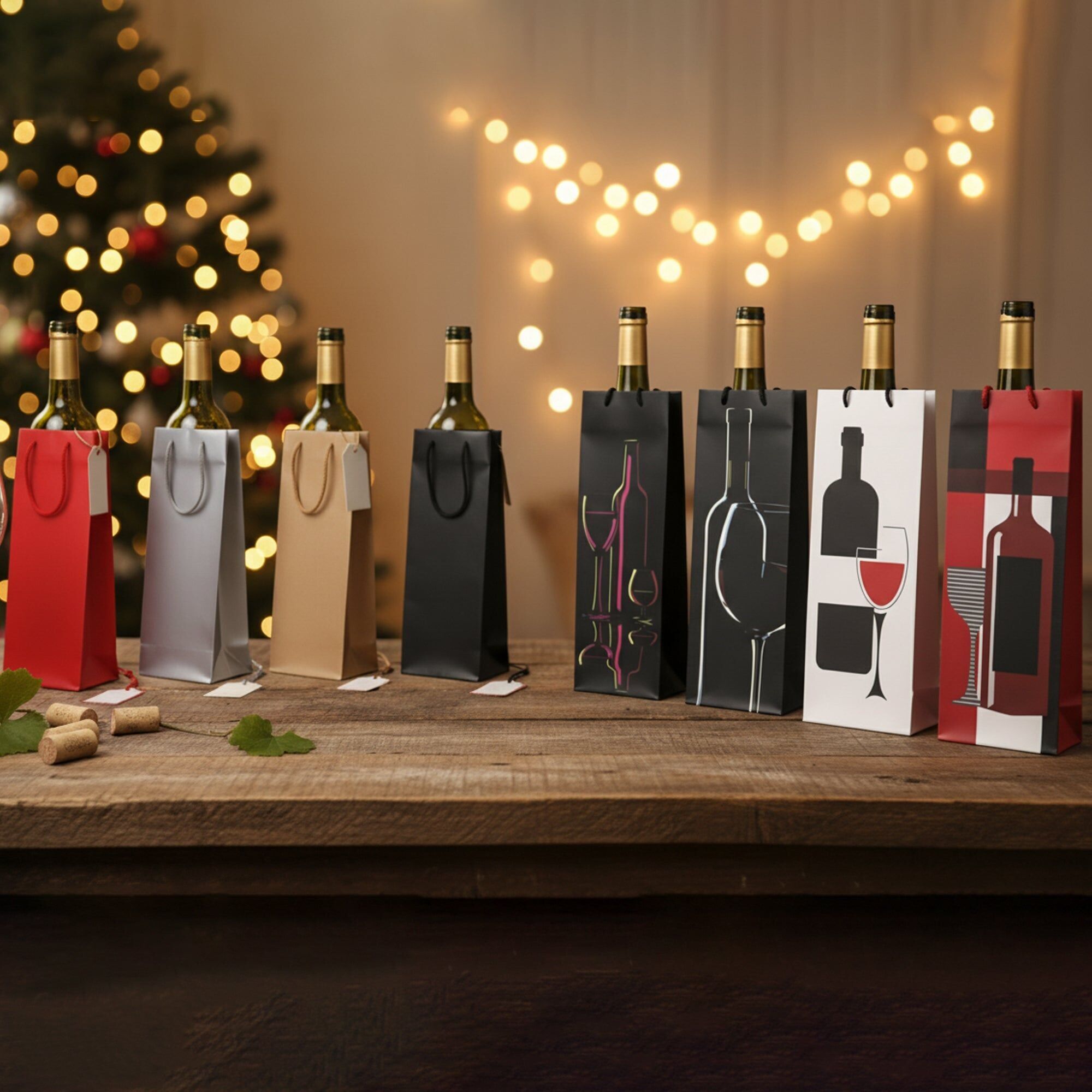 Sacs cadeaux pour bouteilles de vin - Lot de 12 (Couleurs disponibles)