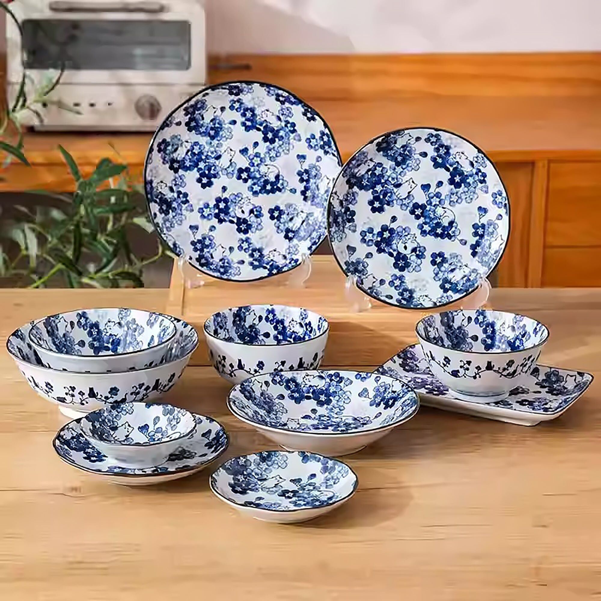 Service de vaisselle Minoyaki avec motifs chats et fleurs