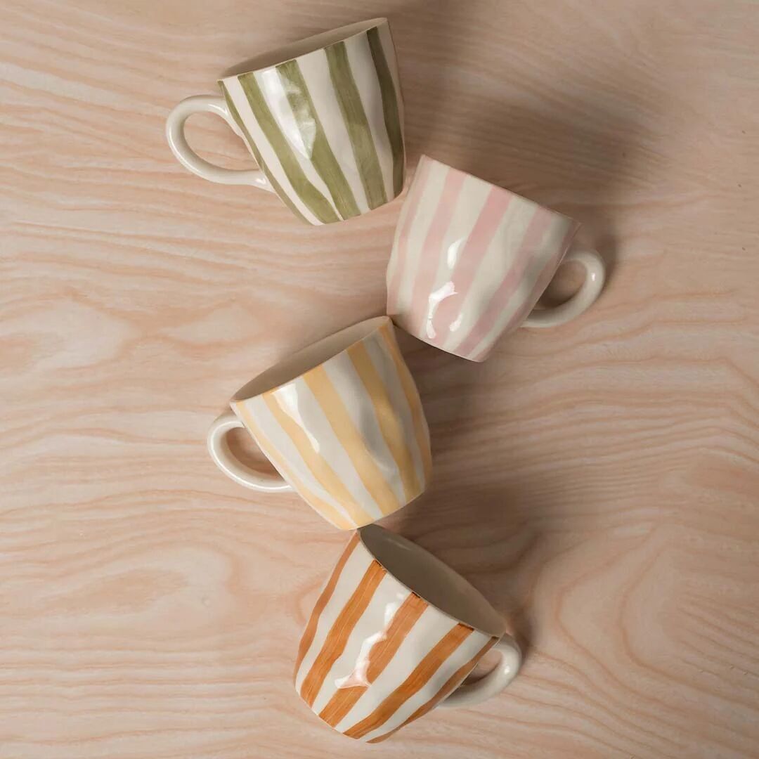 The Daily Mugs (Set of 4) | Colorful Ceramic Coffee & Tea Cups | Modern Striped Stoneware Set