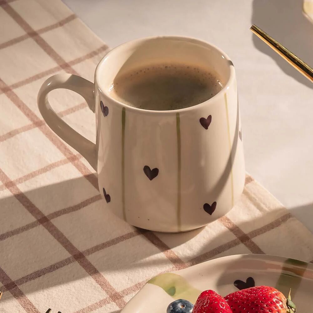 Lovestruck Mugs (Set of 2) | Hand-Painted Heart Coffee & Tea Cups | Romantic Ceramic Mug Set