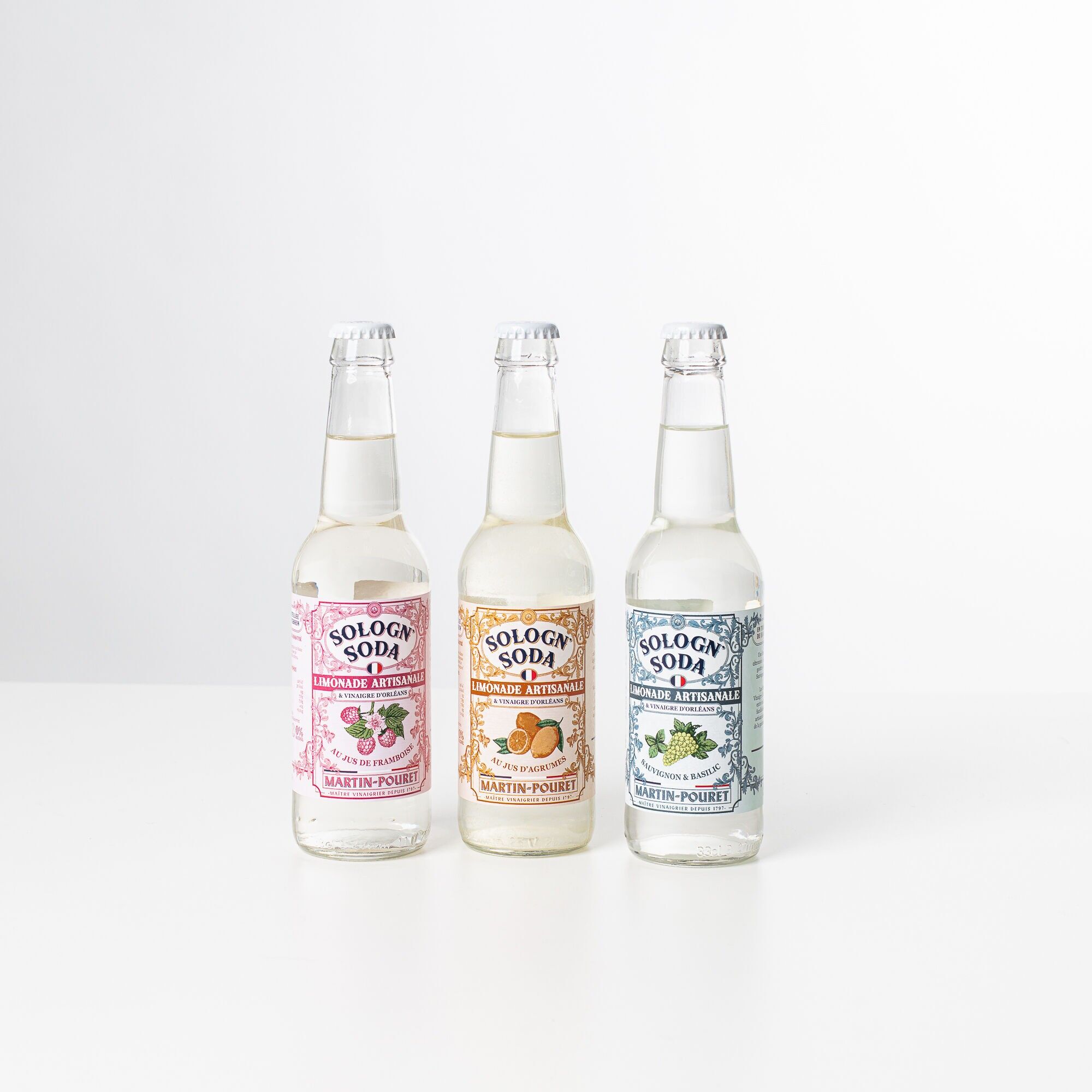 LIMONATA ARTIGIANALE TRIPACK CON ACETO DI ORLEANS 33 cl con succo di lampone, sauvignon e basilico e succo di agrumi