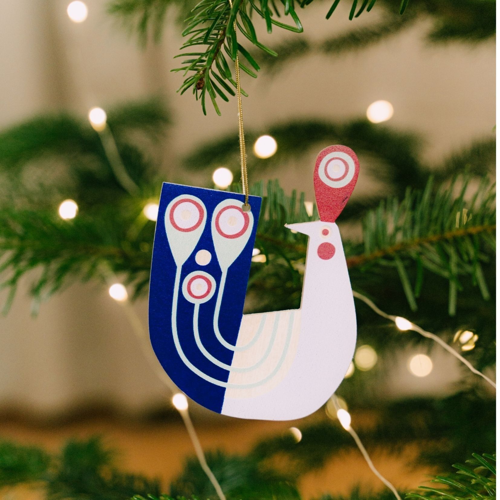 Pavone – decorazione rustica per l'albero di Natale, ornamento natalizio in legno