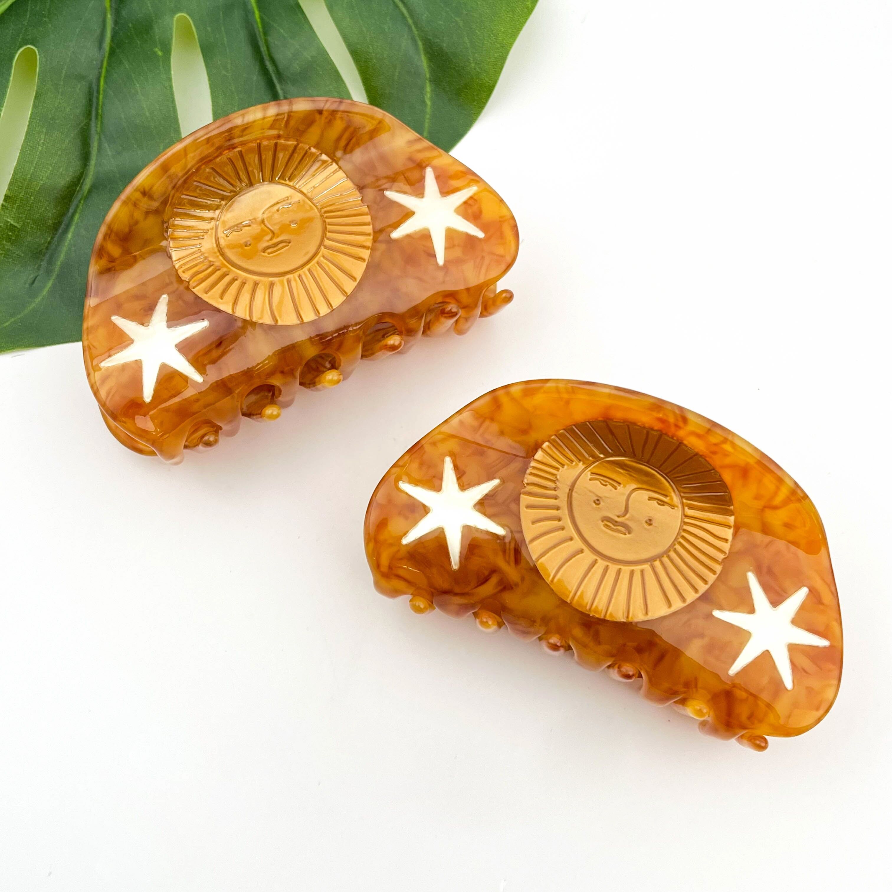 Sun and Stars Pattern Acetate Hair Claw Clip