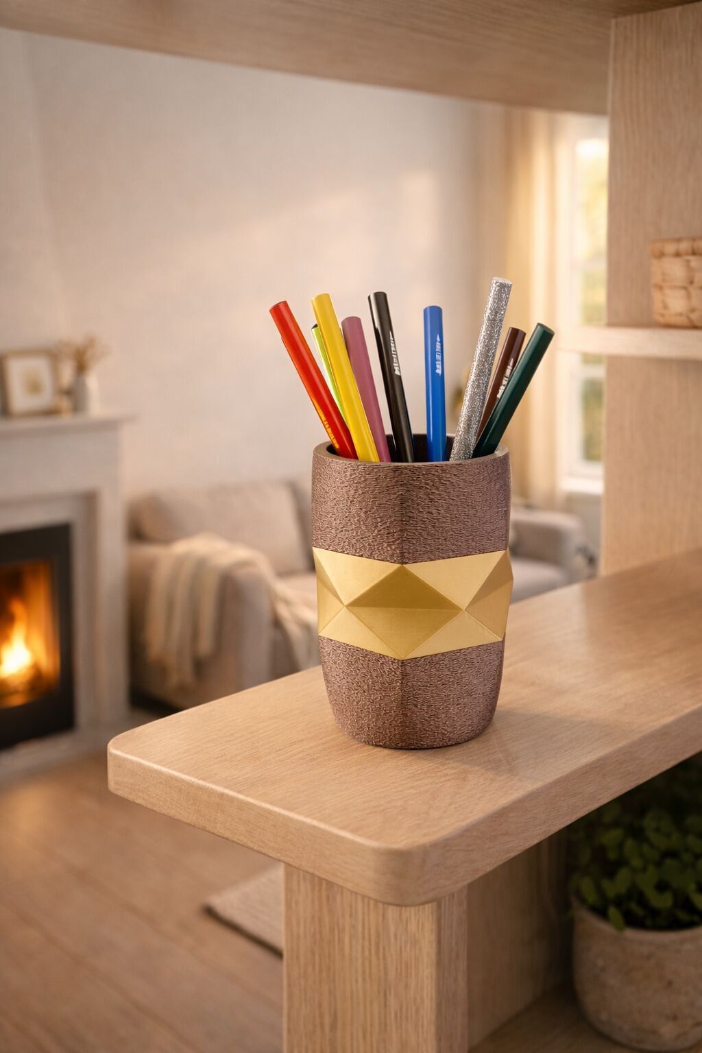 Pot à crayon 3D personnalisable rond et facette