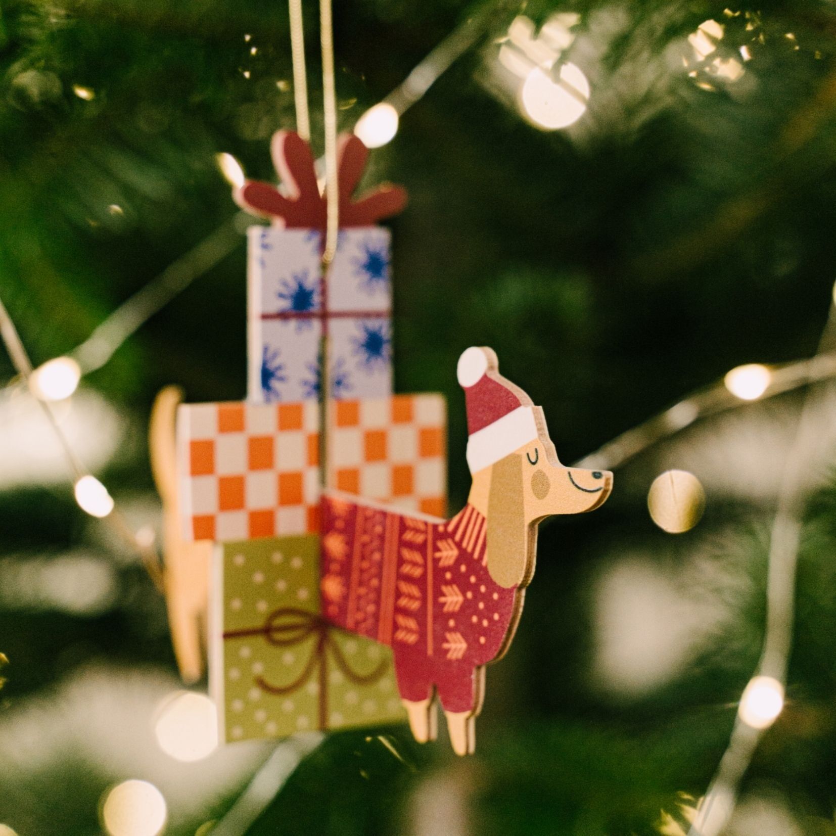 Decorazione natalizia in legno 3D, decorazione per cani da appendere all'albero di Natale