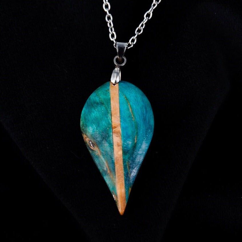 Lámpara colgante de madera de abedul estabilizada en tonos turquesa y beige