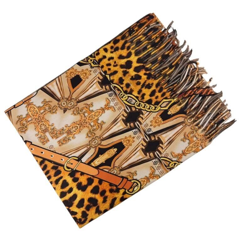 Sciarpa reversibile in cotone con frange decorative