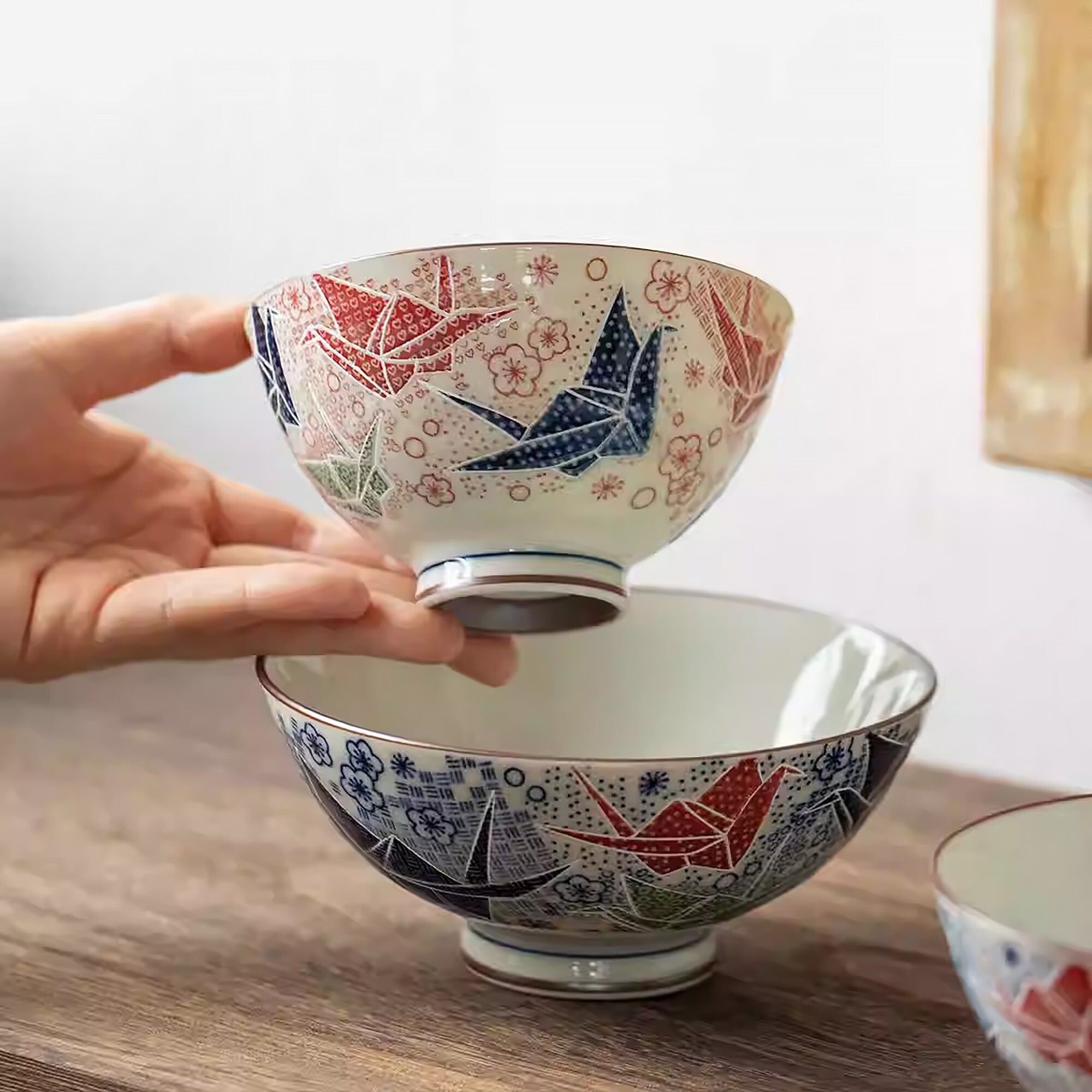 Bol Mino-yaki avec motif grues en origami