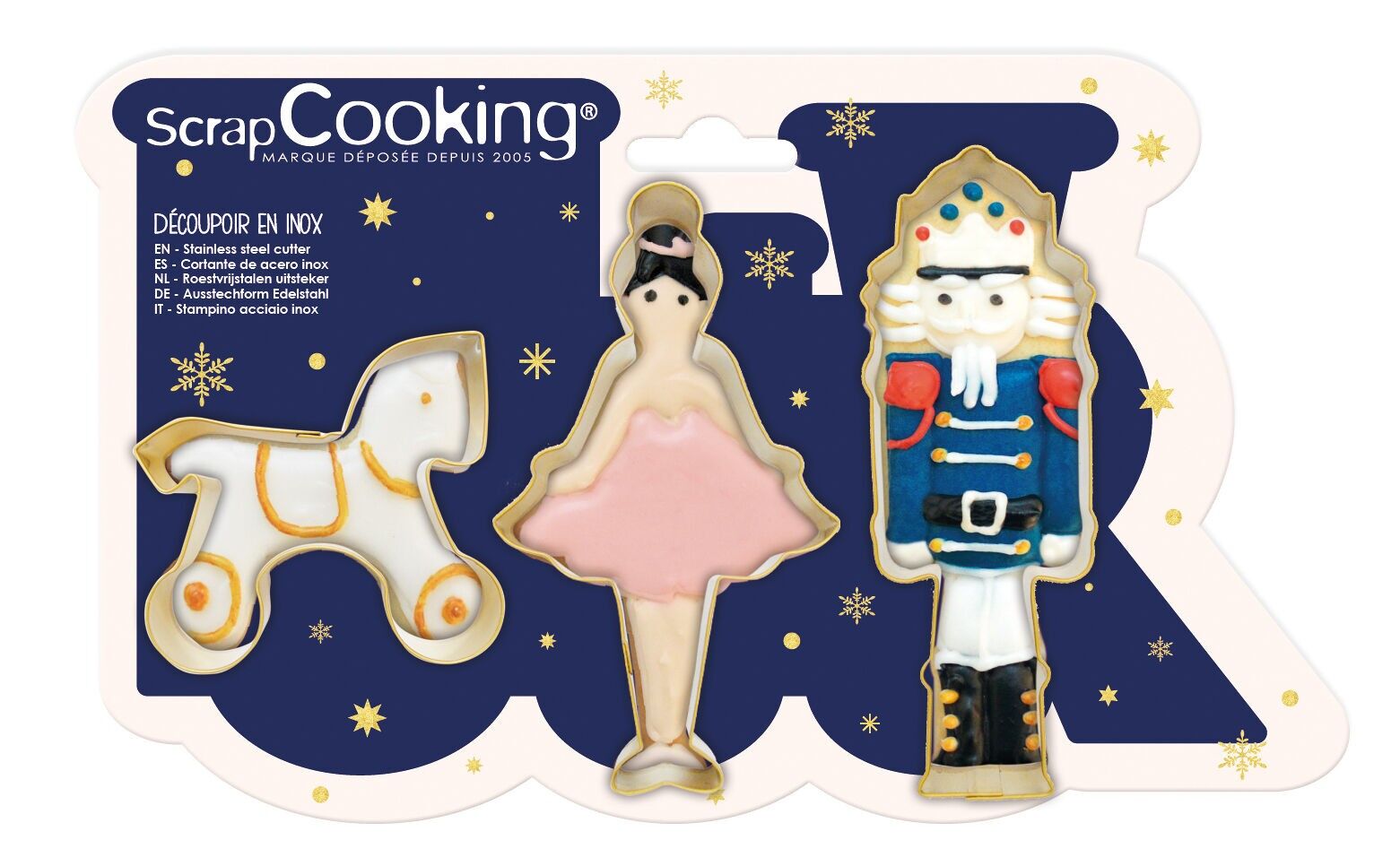 3 vergoldete Ausstechformen in Form eines Nussknackers