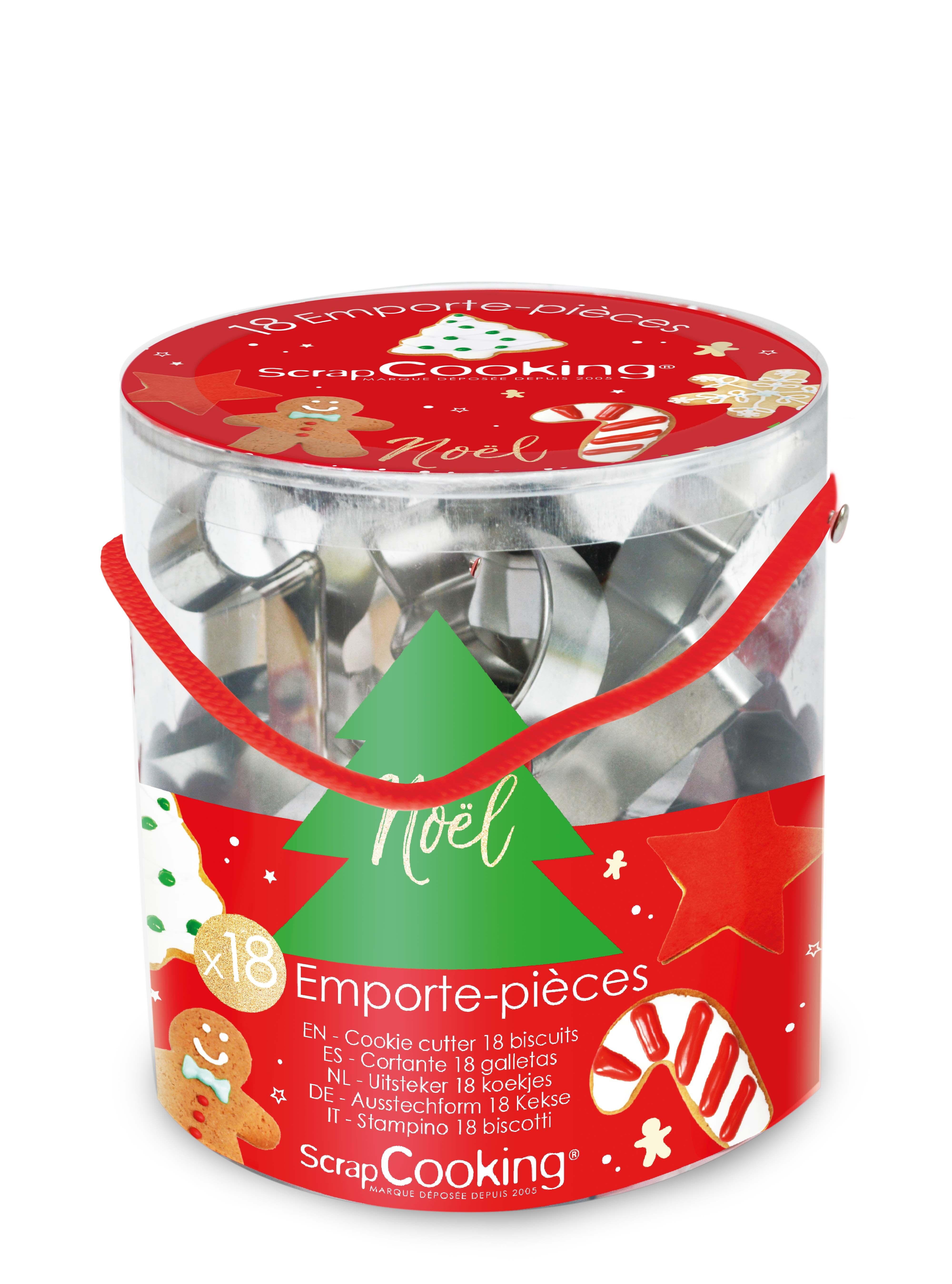 Eimer mit 18 stählernen „Weihnachts“-Ausstechformen