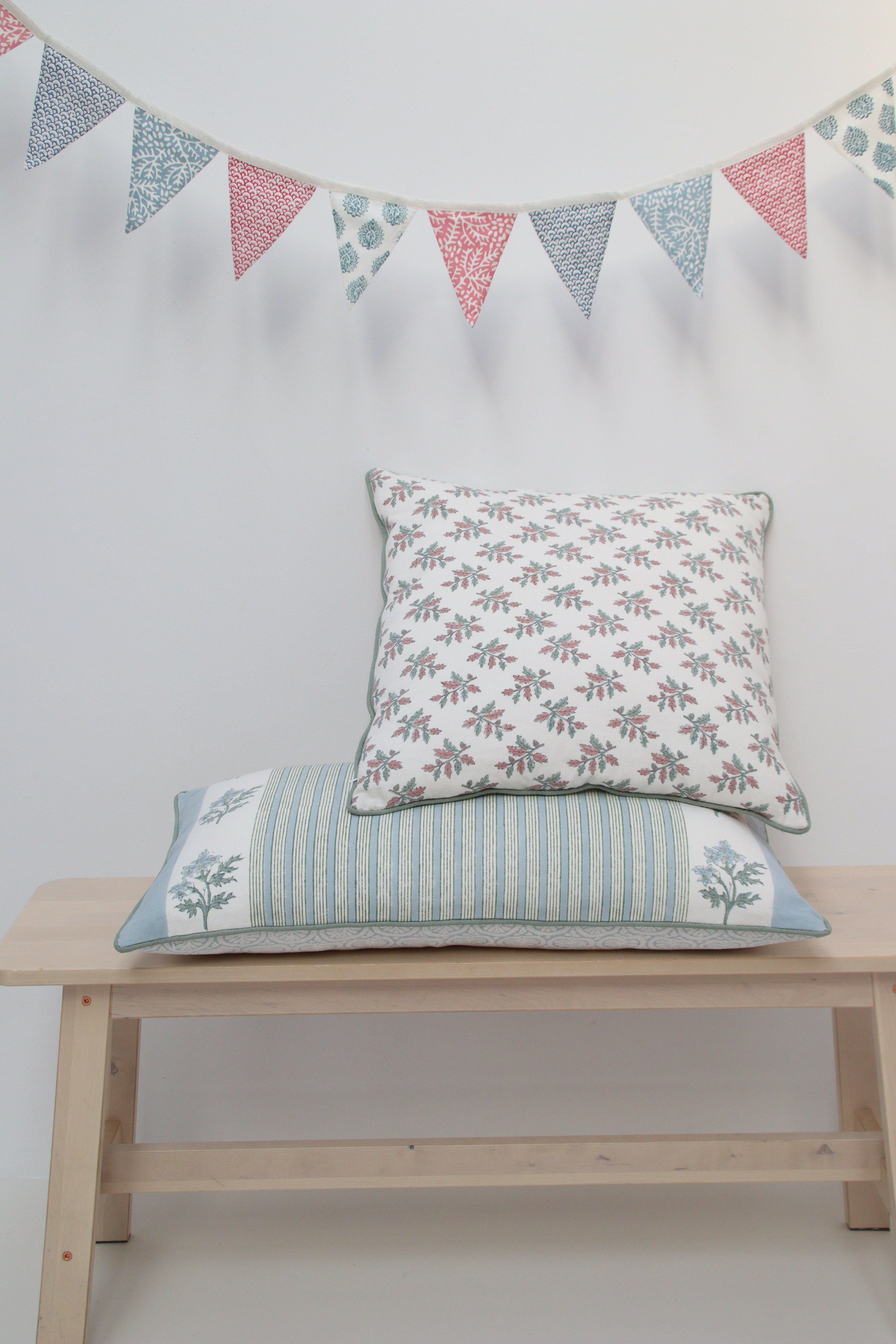 Cojín estampado a mano | Roble y concha marina Roza