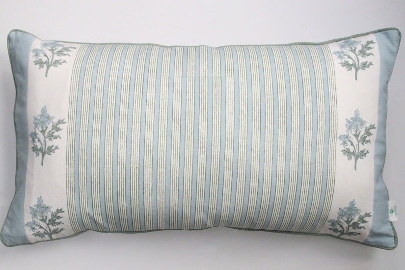 Cojín estampado a mano | Rayas de Edelweiss Azul