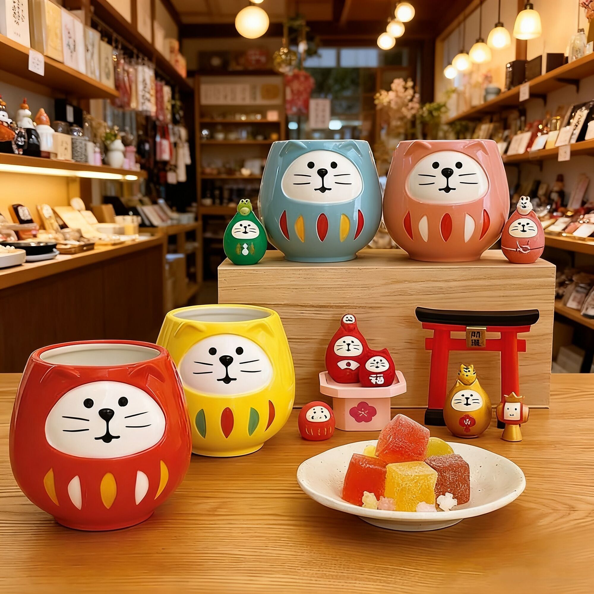 Taza con el gato Daruma de la suerte