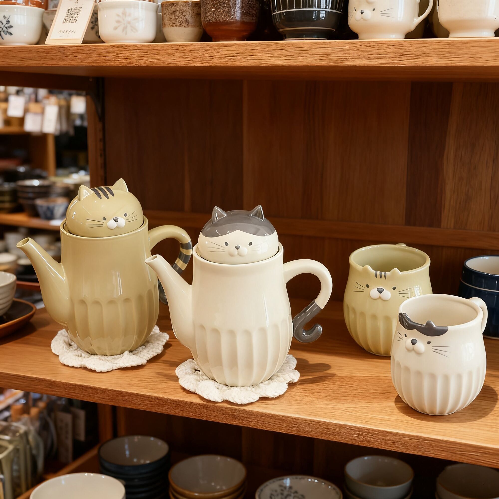 Taza y tetera de cerámica con diseño de gato DECOLE