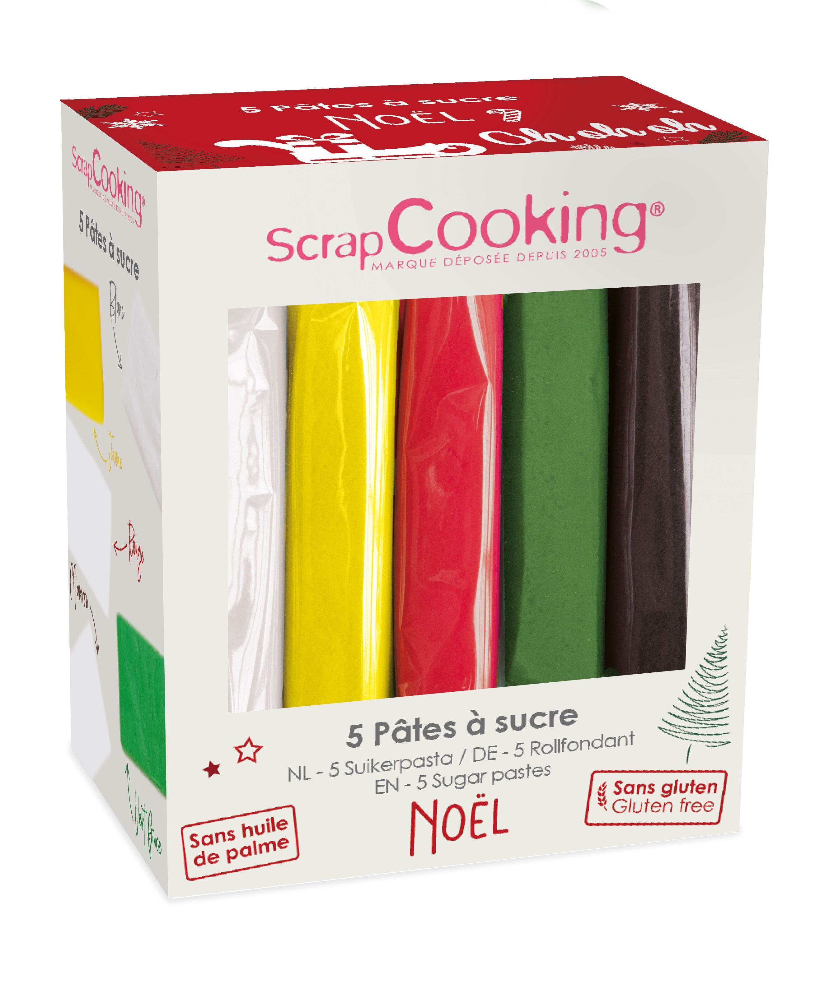 Lotto di 5 paste di zucchero natalizie (bianco, giallo, rosso, verde, marrone) 5 x 80 g