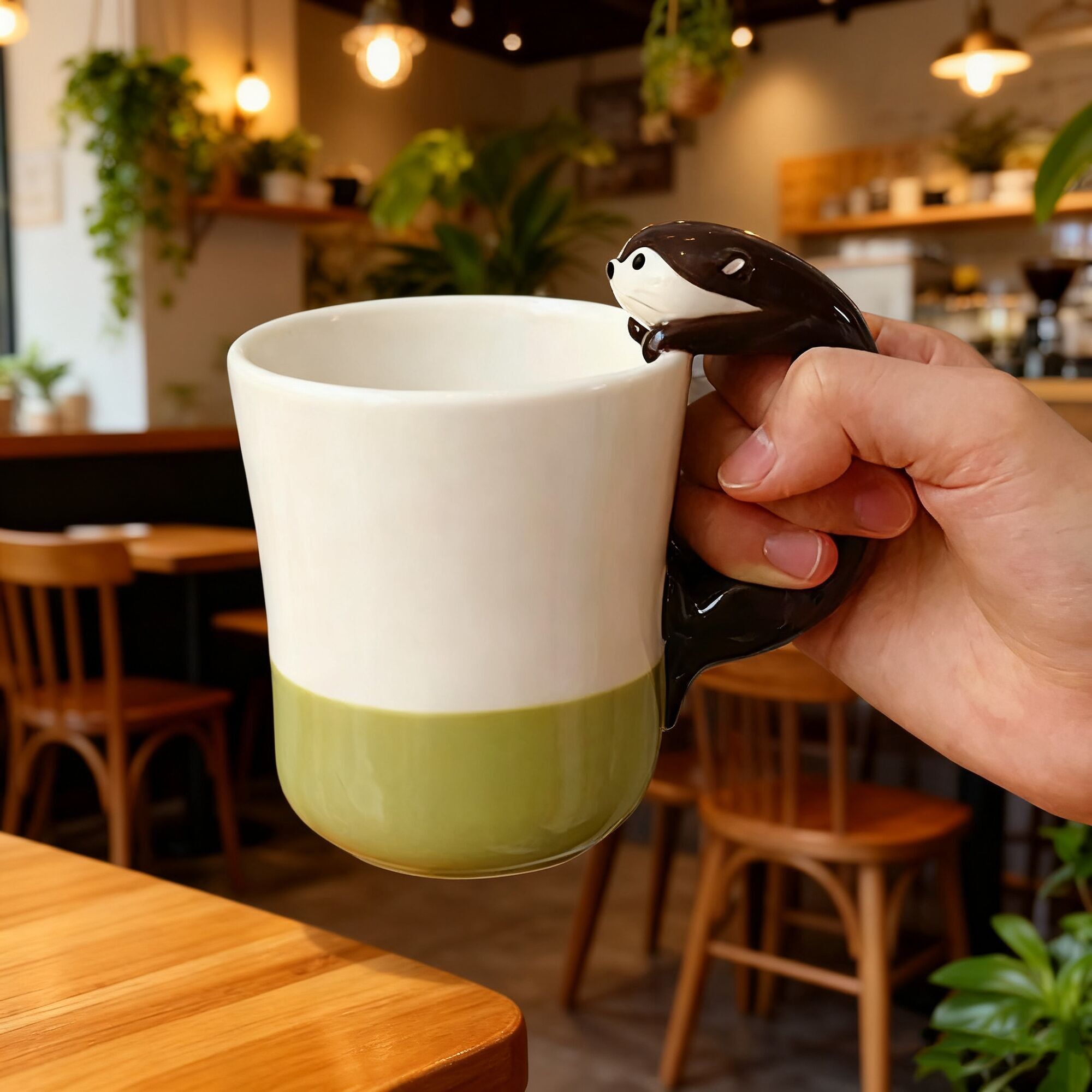 Taza de cerámica con asa de nutria