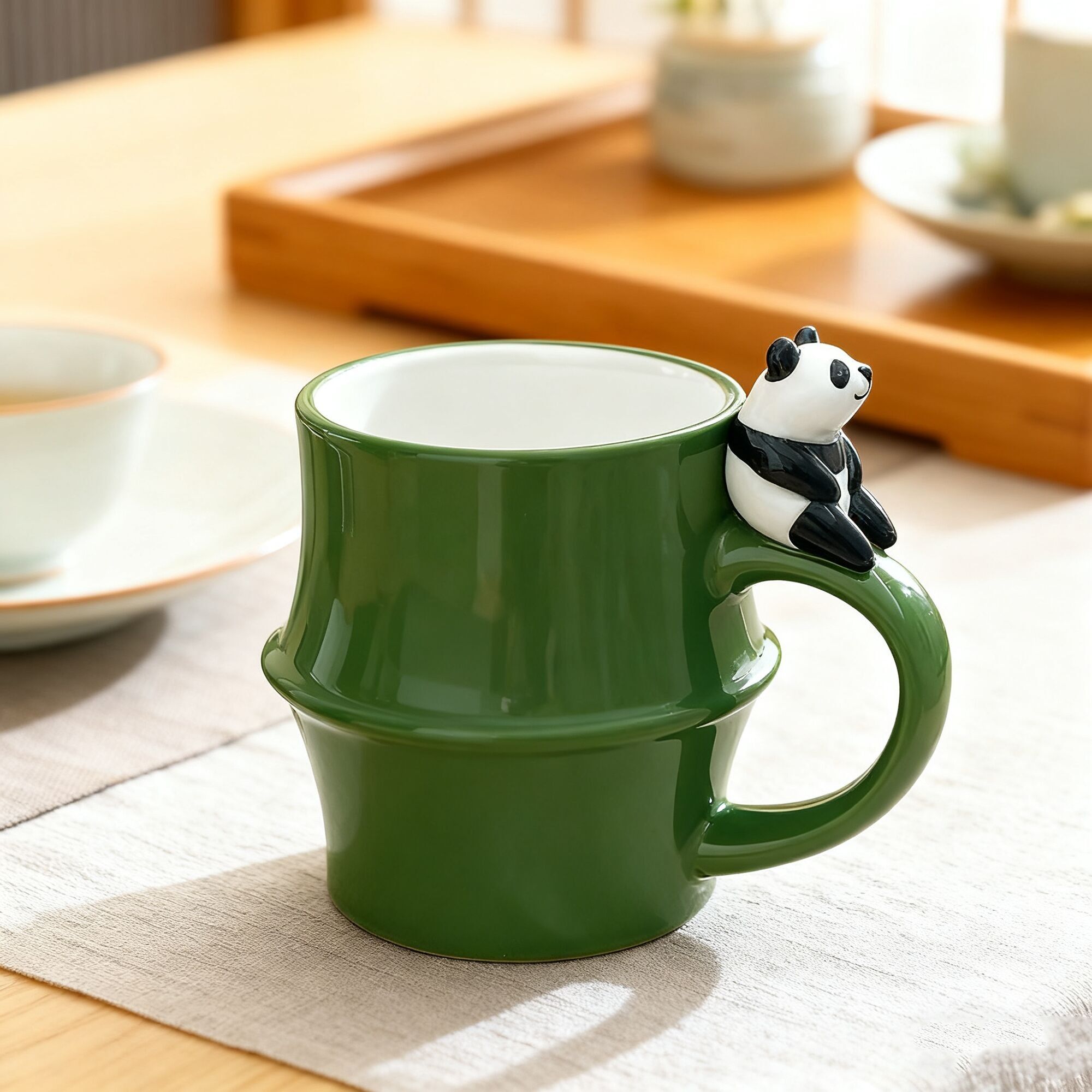 Taza de cerámica con forma de bambú