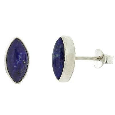 Pendientes de botón de lapislázuli talla marquesa con cabujón, con estuche de presentación.