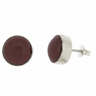 Pendientes de botón con cabujón redondo grande de granate de 10 mm con caja