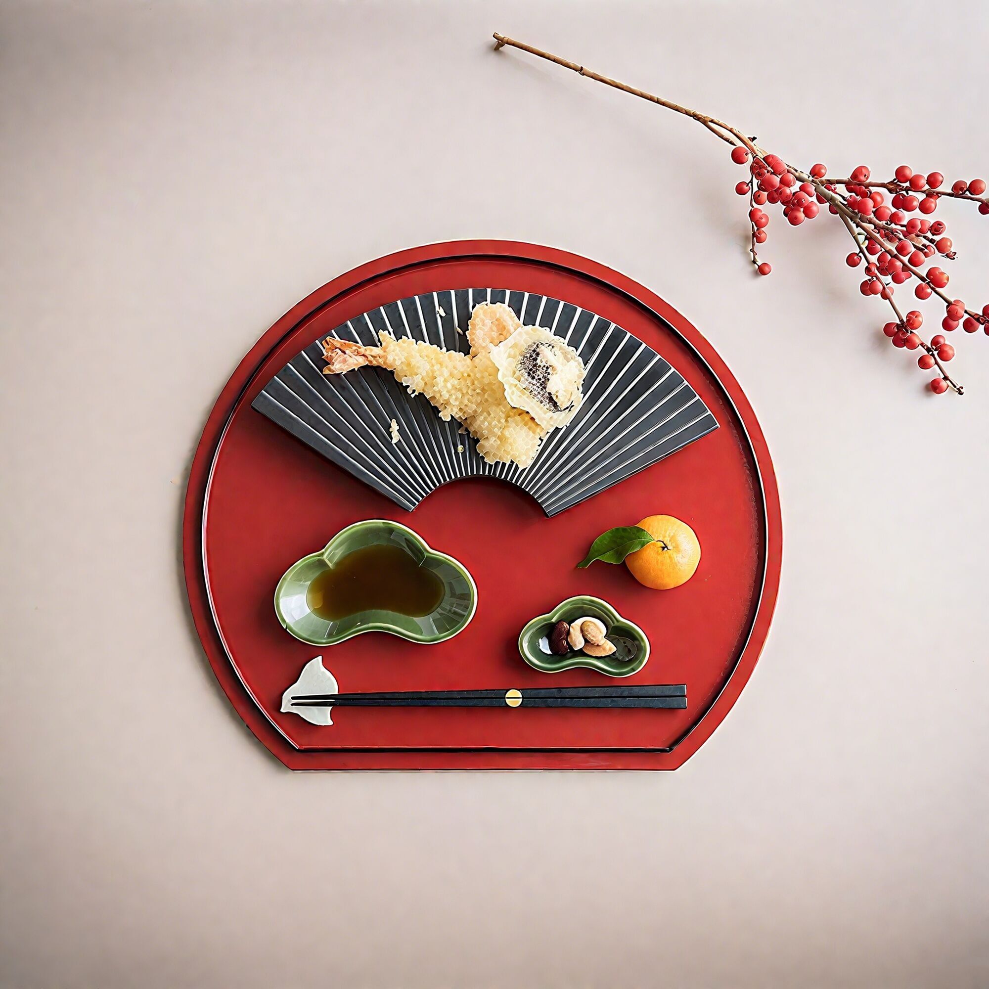 Japanisches Halbmondtablett aus Kishu-Lack