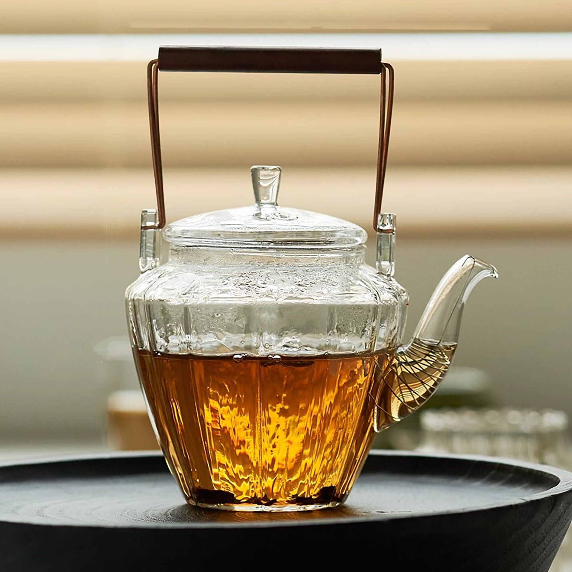 Teiera in vetro borosilicato a forma di fiore di prugna