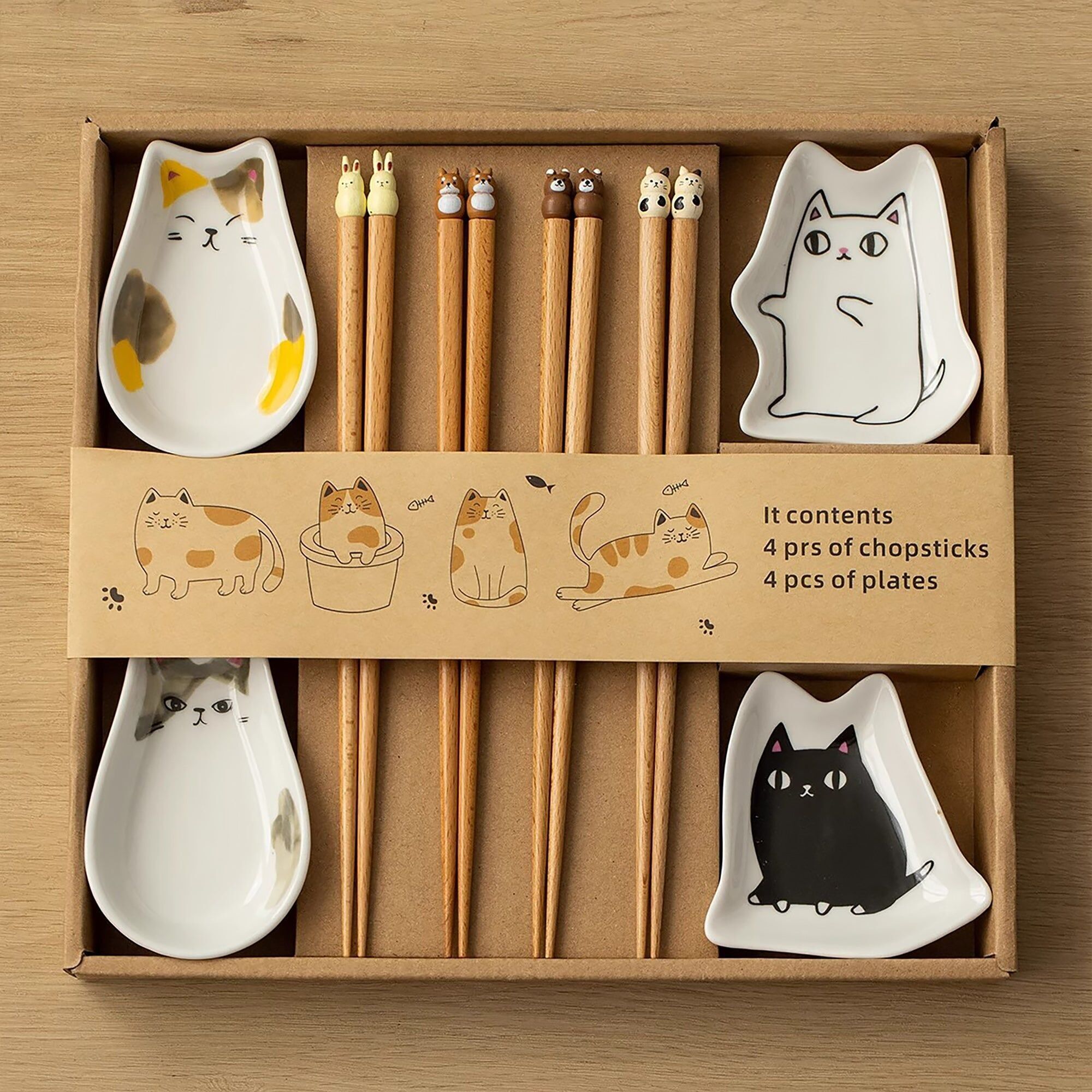 Scatola di bacchette di legno con ciotola per gatti