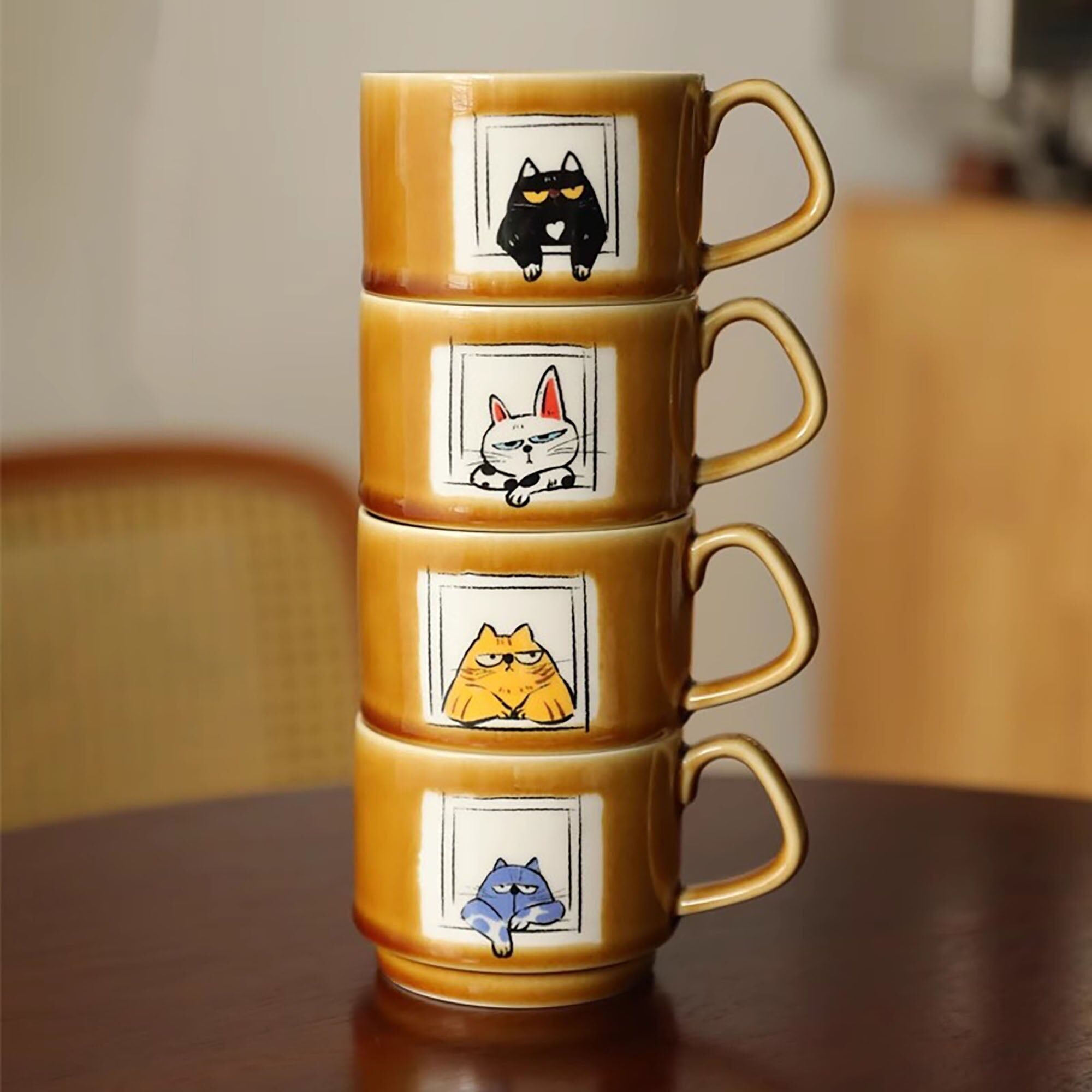 Tazza da caffè in ceramica con illustrazione di gatto