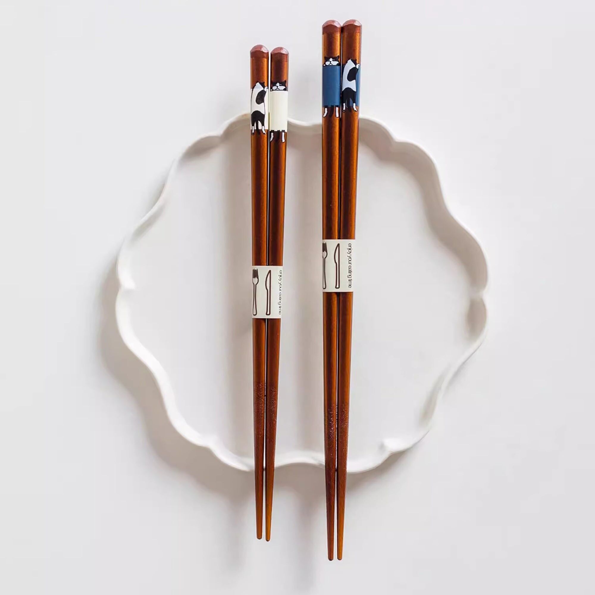 Bacchette in legno massello SUNLIFE con motivo Lazy Cats