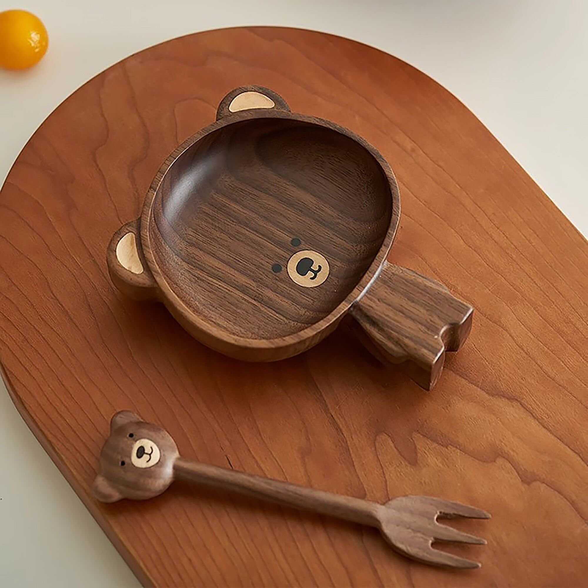 Ciotola e posate in noce fatte a mano