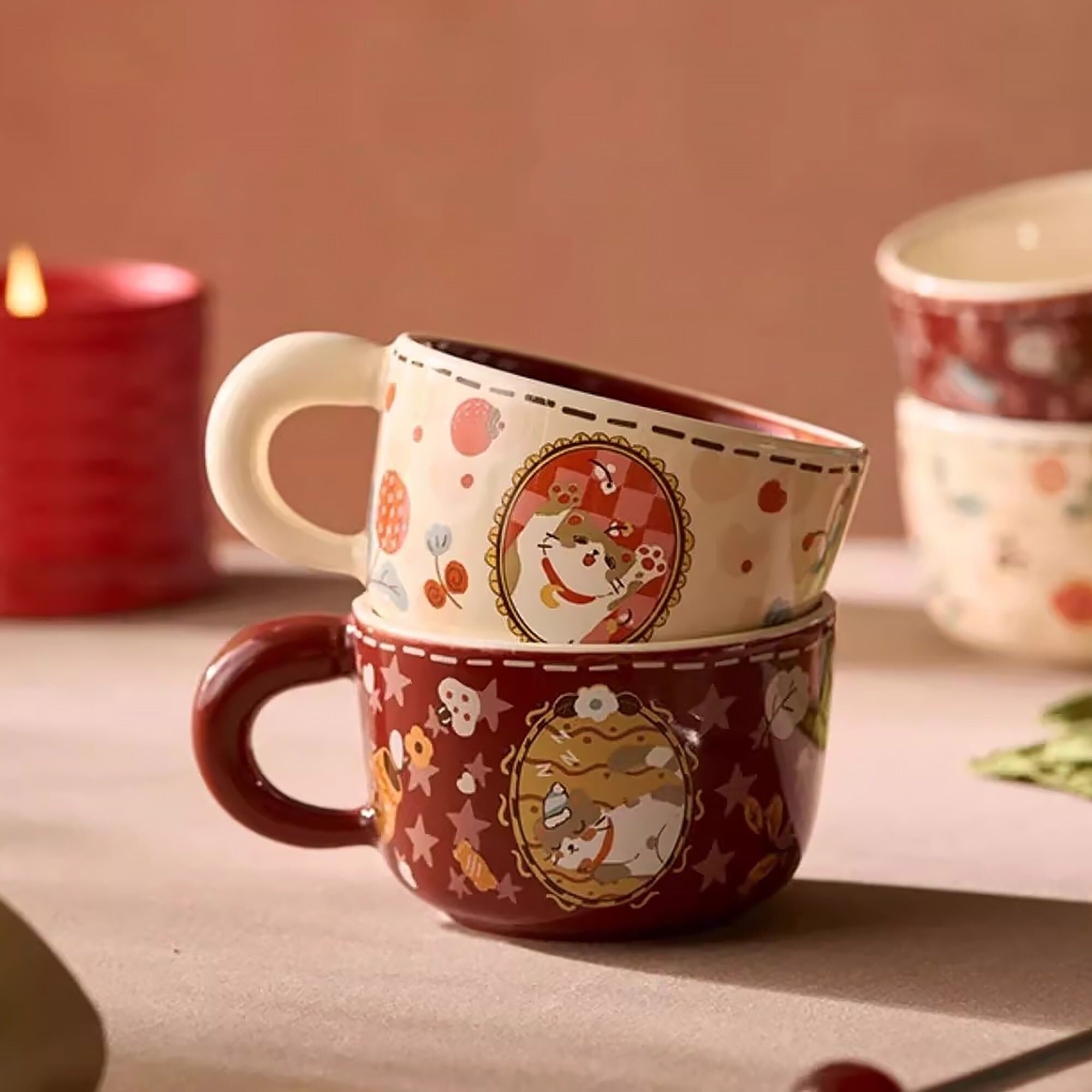 Tazza in ceramica con illustrazione di gatto