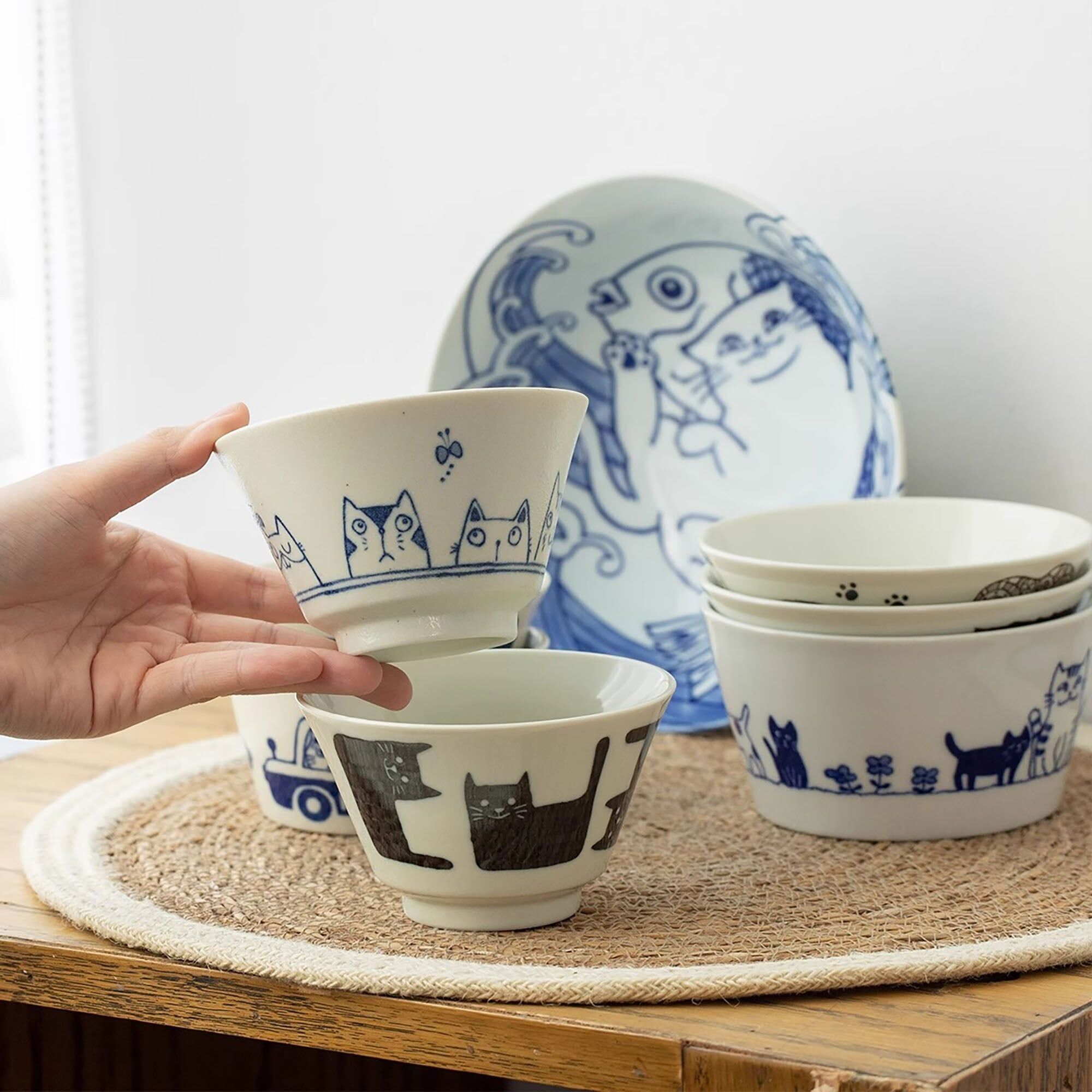 Cuenco Minoyaki con diseño "Diario de la vida del gato"