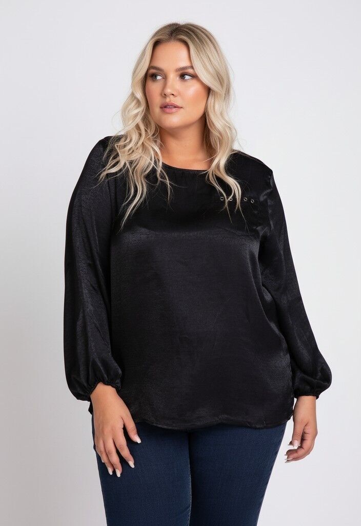Blusa de seda negra de talla grande (C6175)