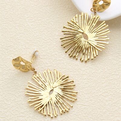 Boucles d’oreilles à clips dorées – Design soleil texturé