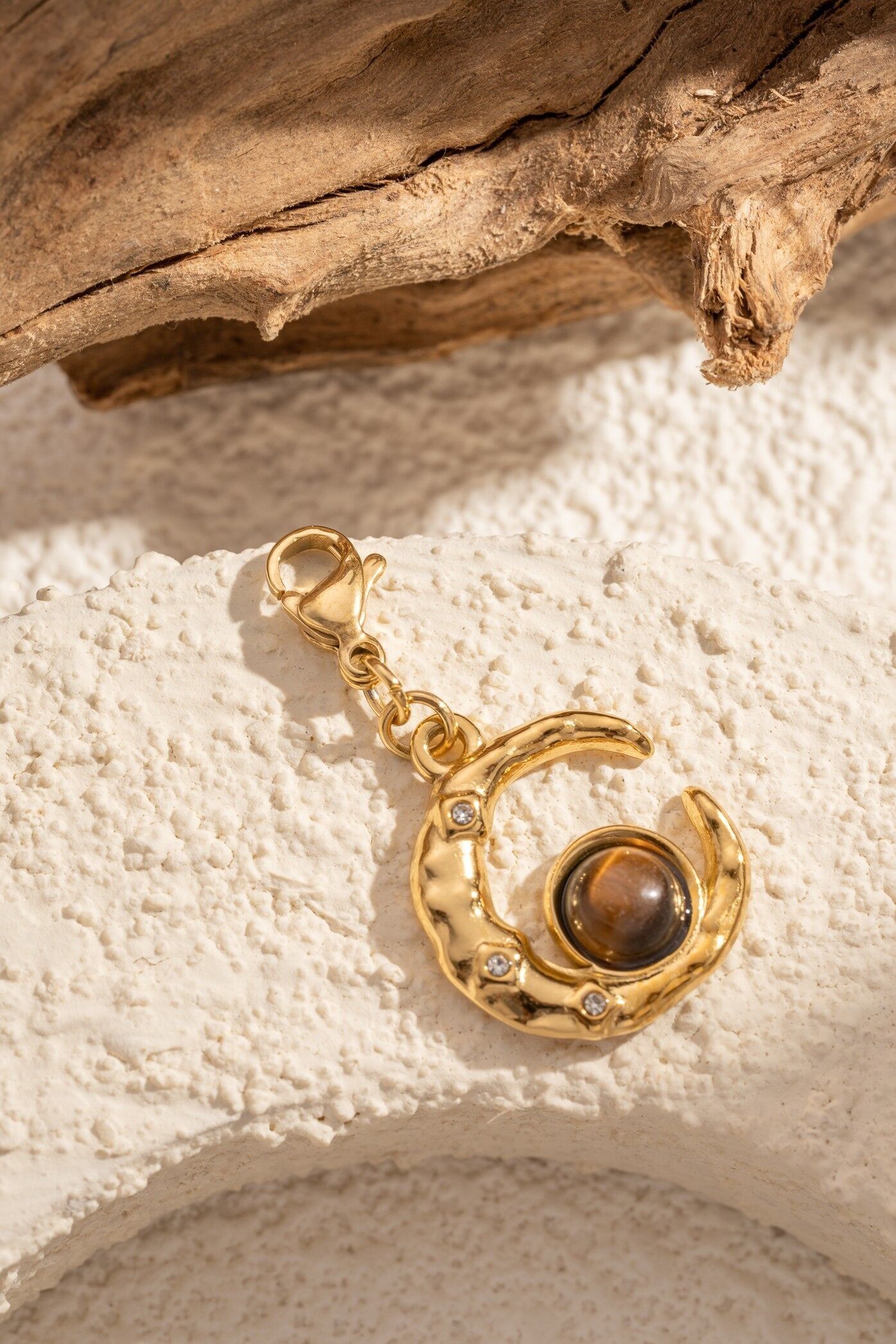 Goldener Mondanhänger, Naturstein, Edelstahl
