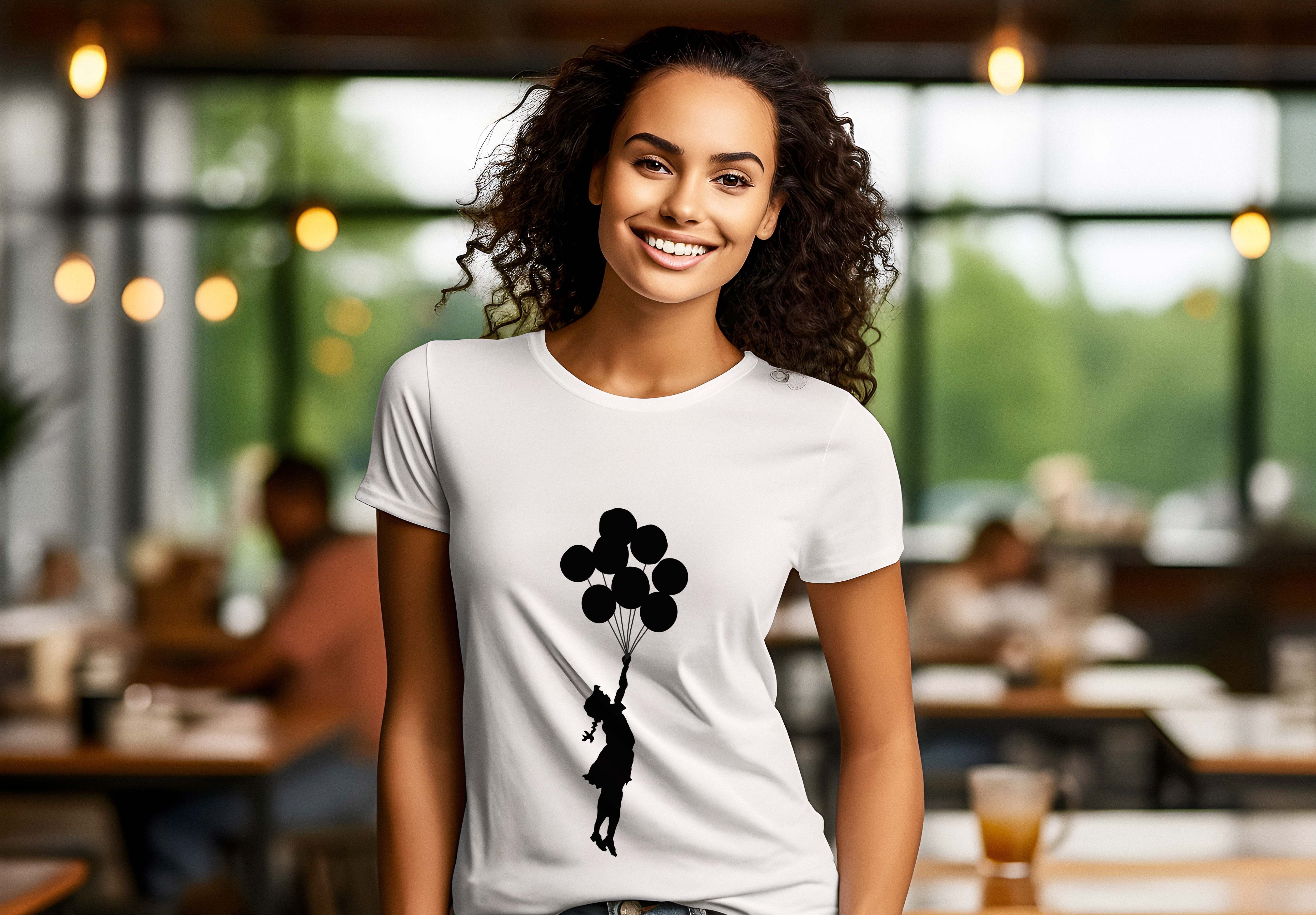 Maglietta con graffiti di Banksy - Ragazza con palloncini volanti