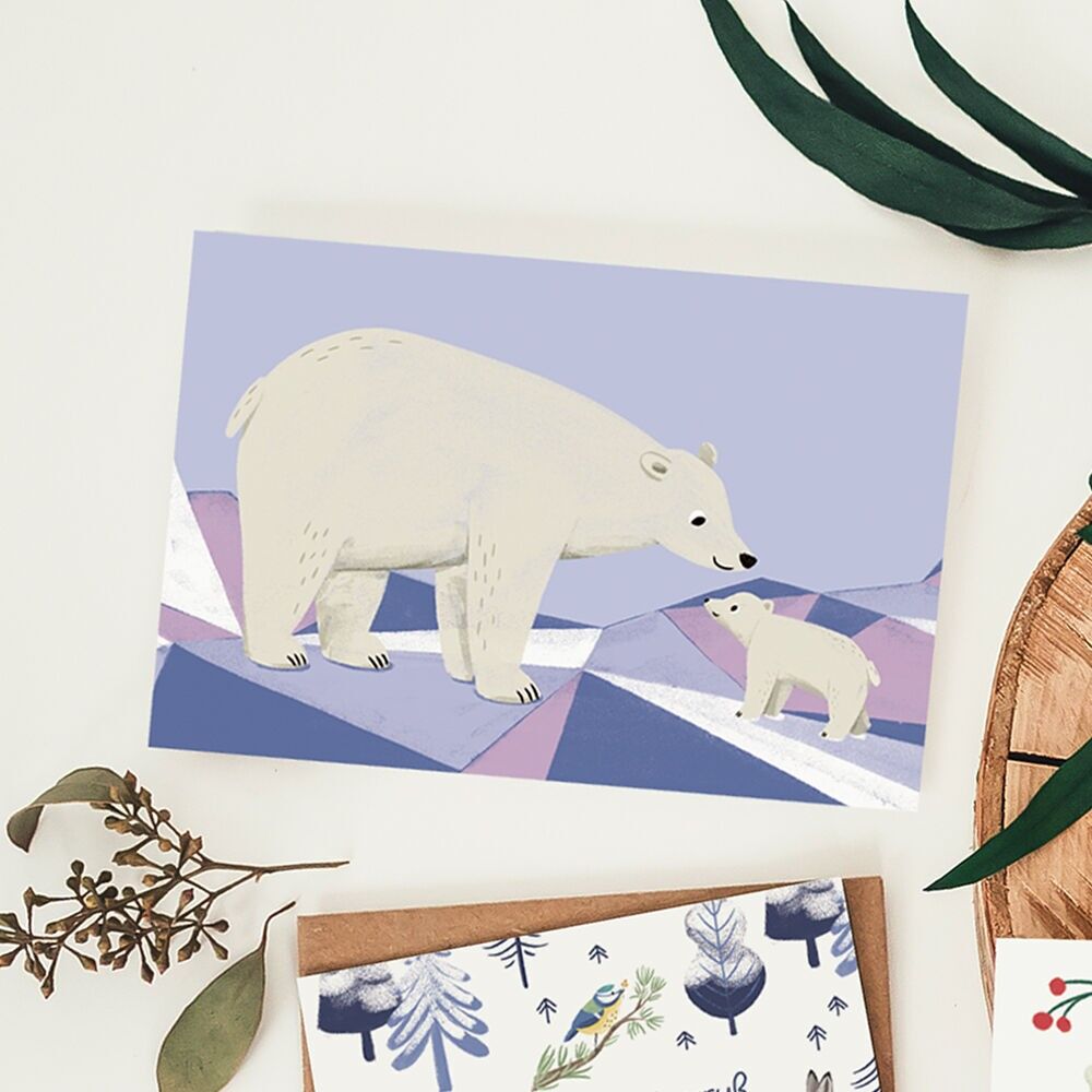 Postkarte Eisbär und kleiner Eisbär