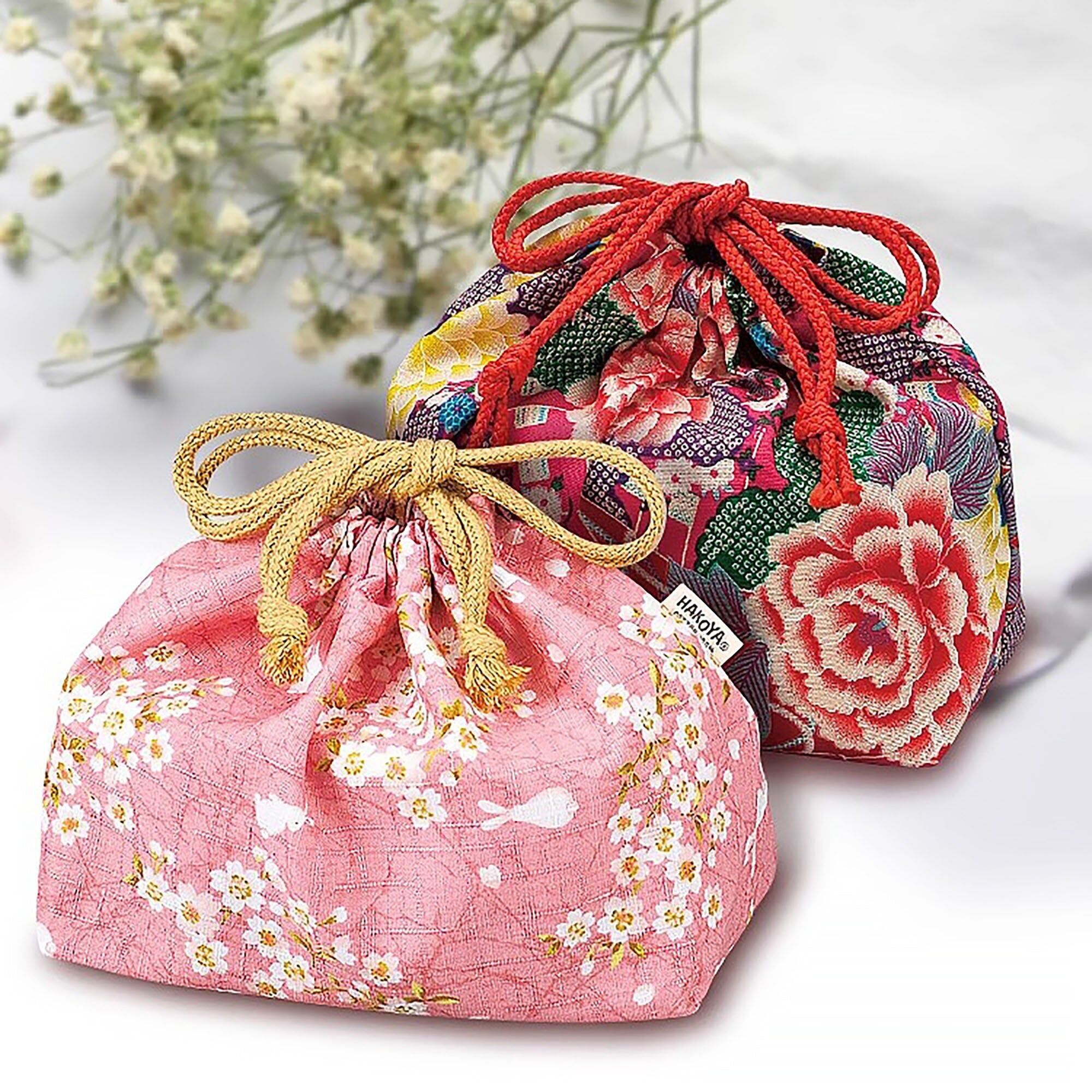 Bolsa bento de algodón con diseño floral de Hakoya