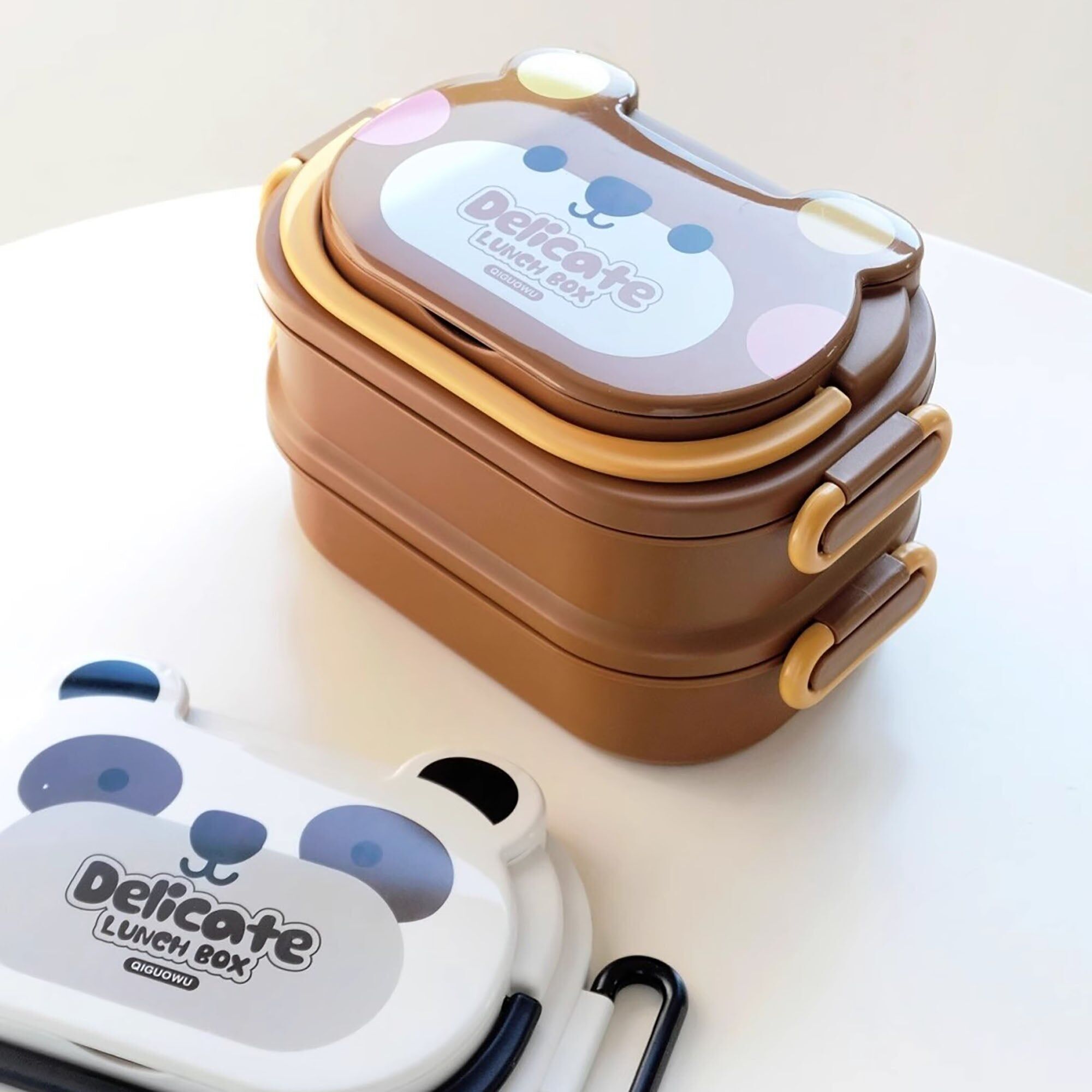 Boîte à bento double couche avec motif d'ours