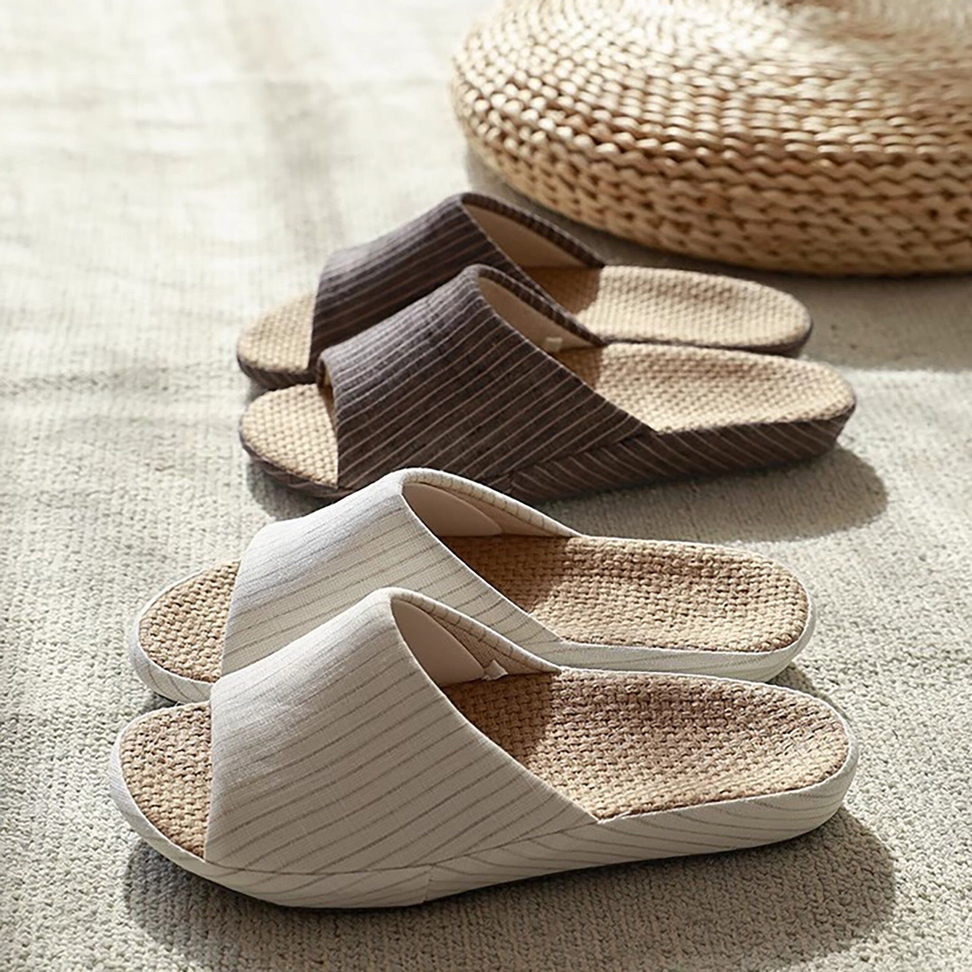 Pantoffeln aus Leinen mit Jutesohle