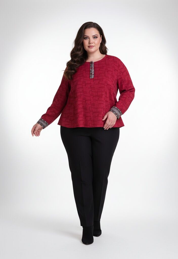 Blusa roja texturizada de talla grande (C6239)