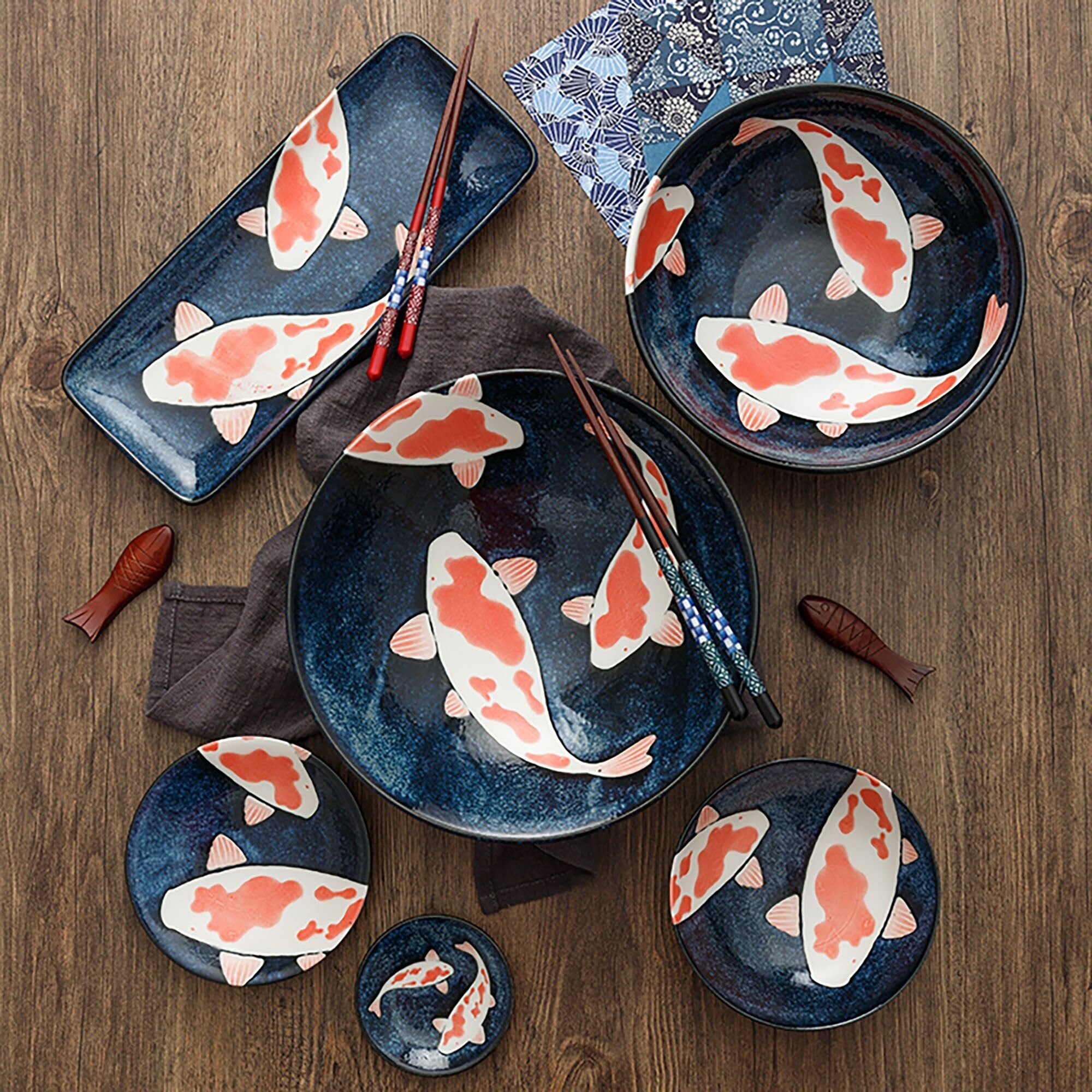 Piatto Minoyaki con motivo a carpa rossa