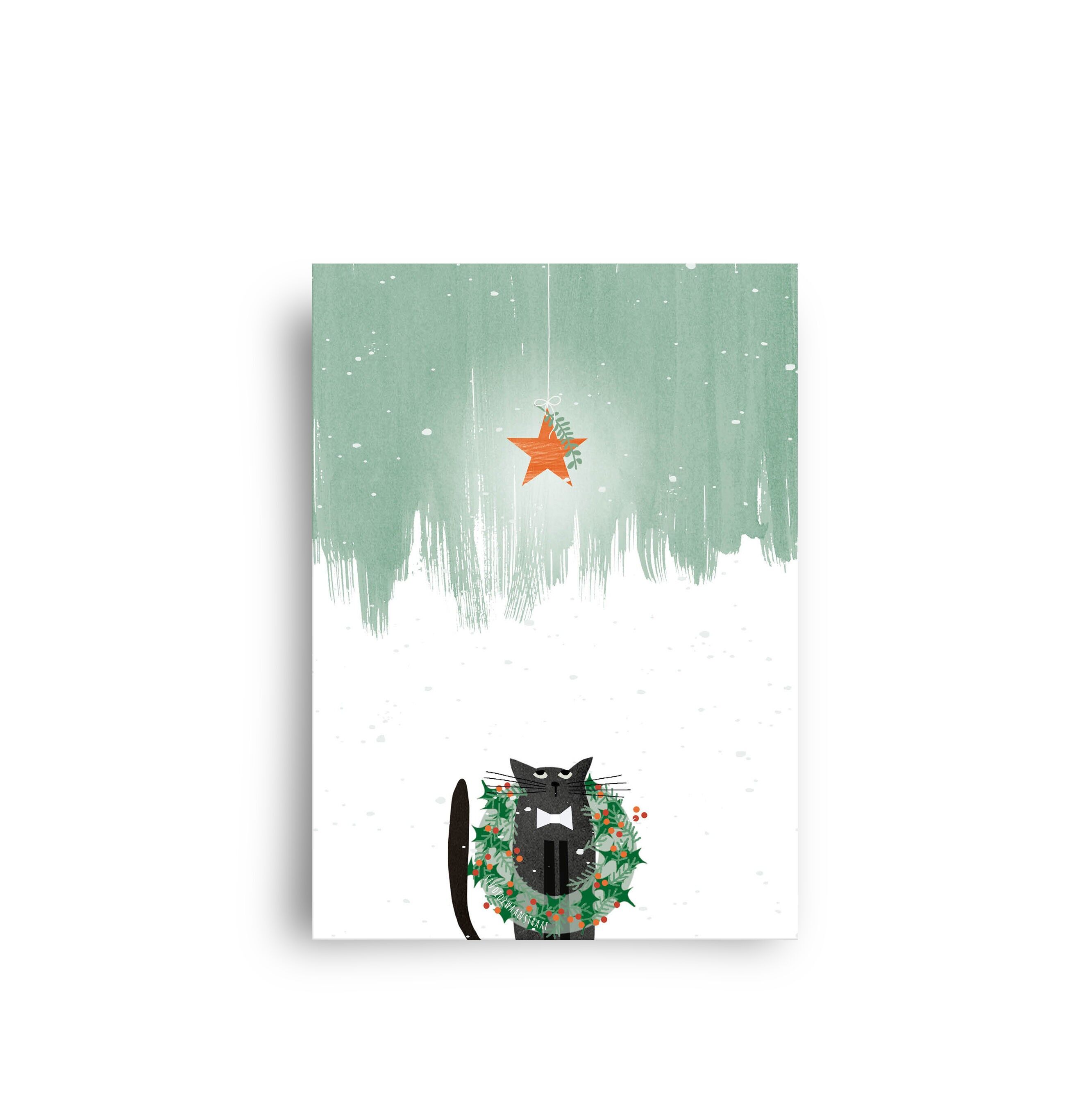 Postkarte „Weihnachtskranzkatze“