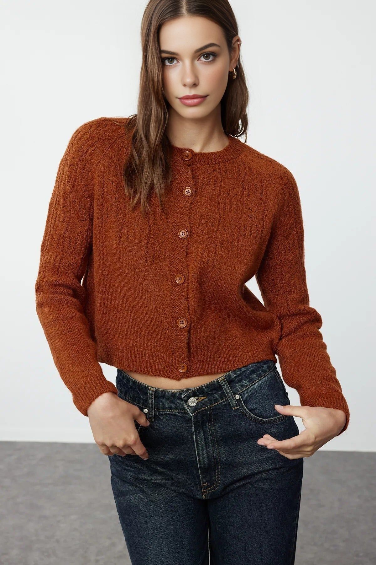 Cárdigan de punto calado con textura suave