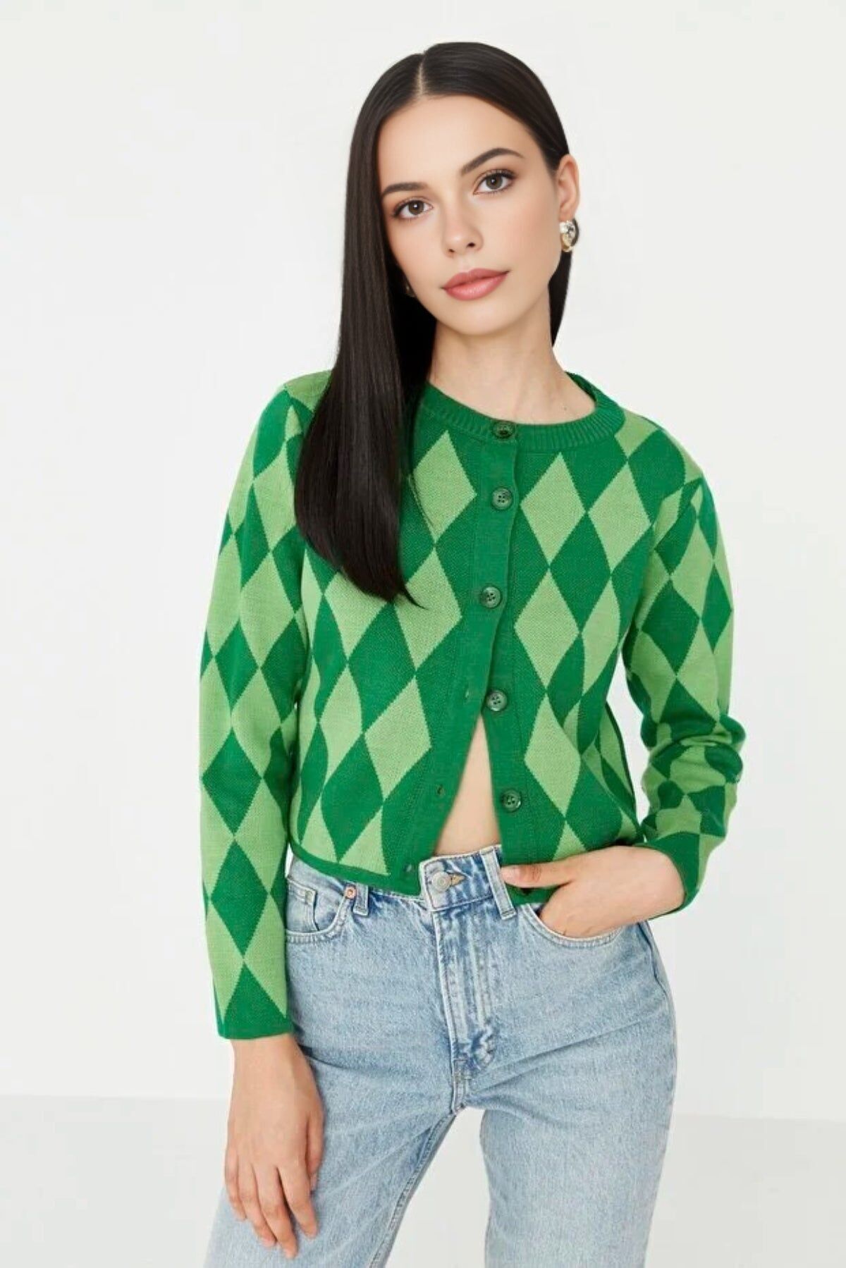 Cárdigan corto de punto estampado